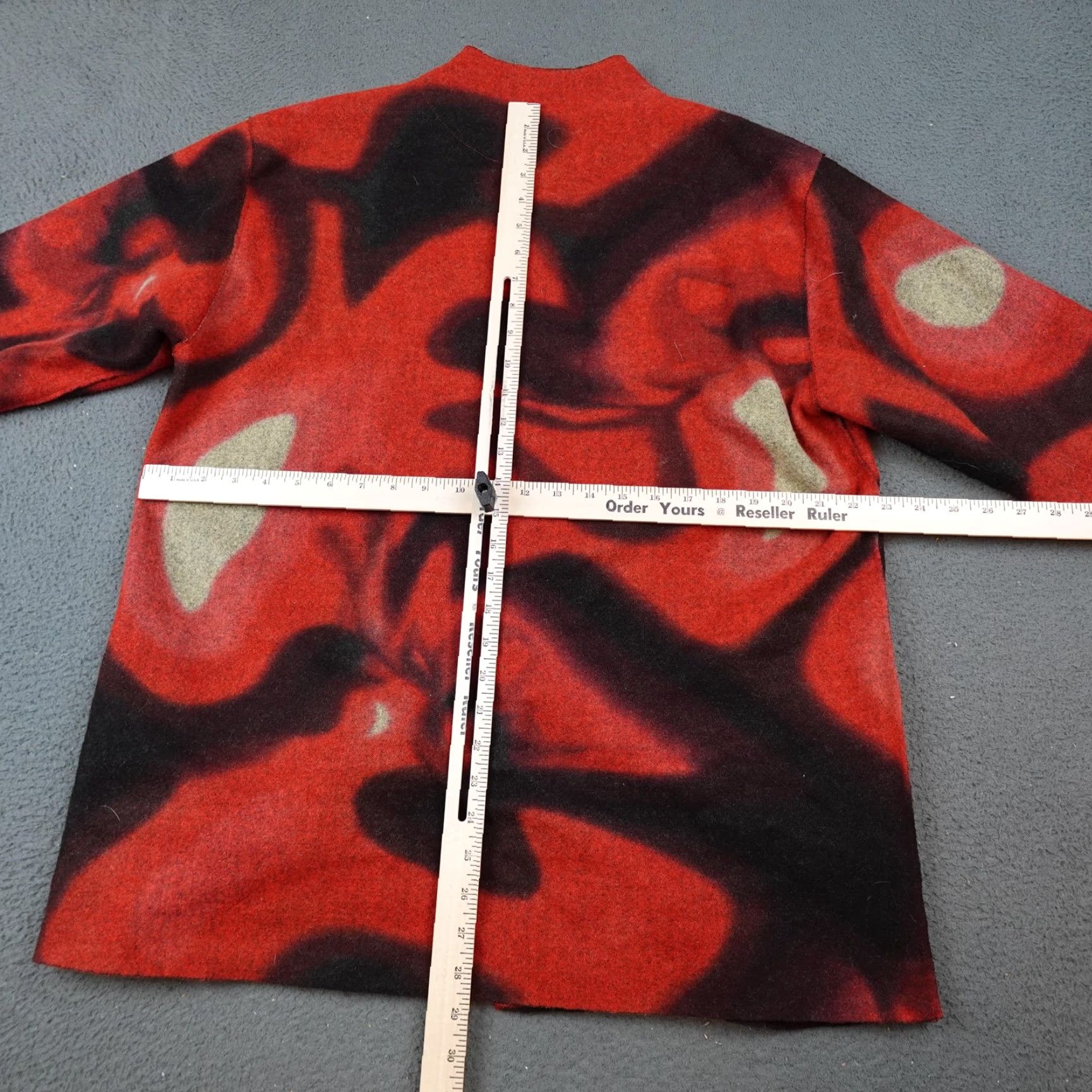 Vintage XYZ by Xiaoyan Lin Coat Womens M Red Wool Art Print Collarless Geometric Modern Jacket Urban Casual Men/Women? Size M / US 6-8 / IT 42-44 - 7 Thumbnail