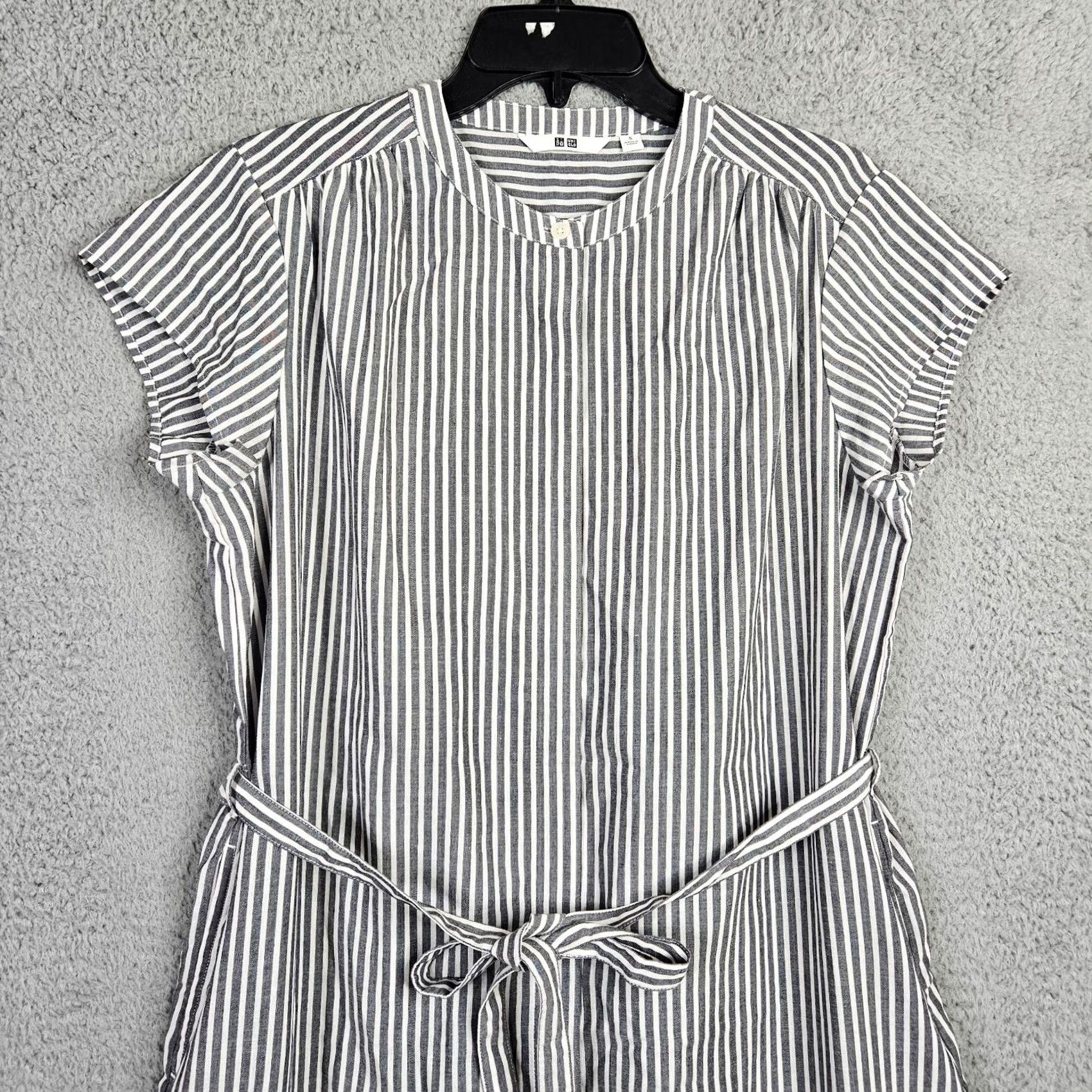 Uniqlo Uniqlo Women's Belted Gray White Striped Crew-Neck Short Sleeve Dress Size S Size 28" / US 6 / IT 42 - 3 Thumbnail