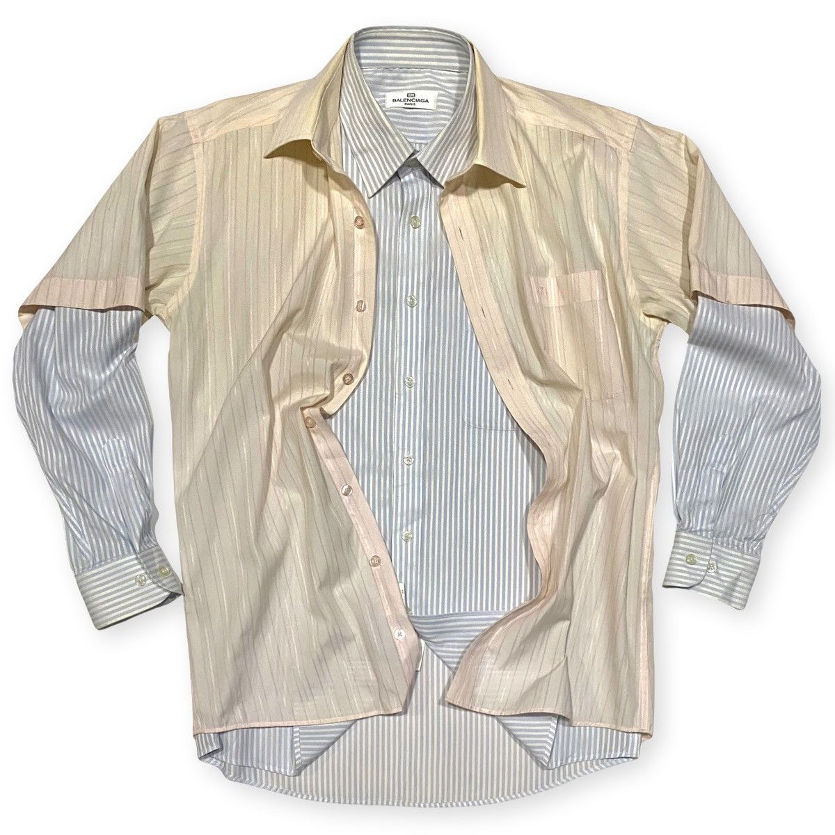 image of 1 Of 1 x Balenciaga Hybrid Double Layer Button Ups Shirt in Mix, Men's (Size Large)