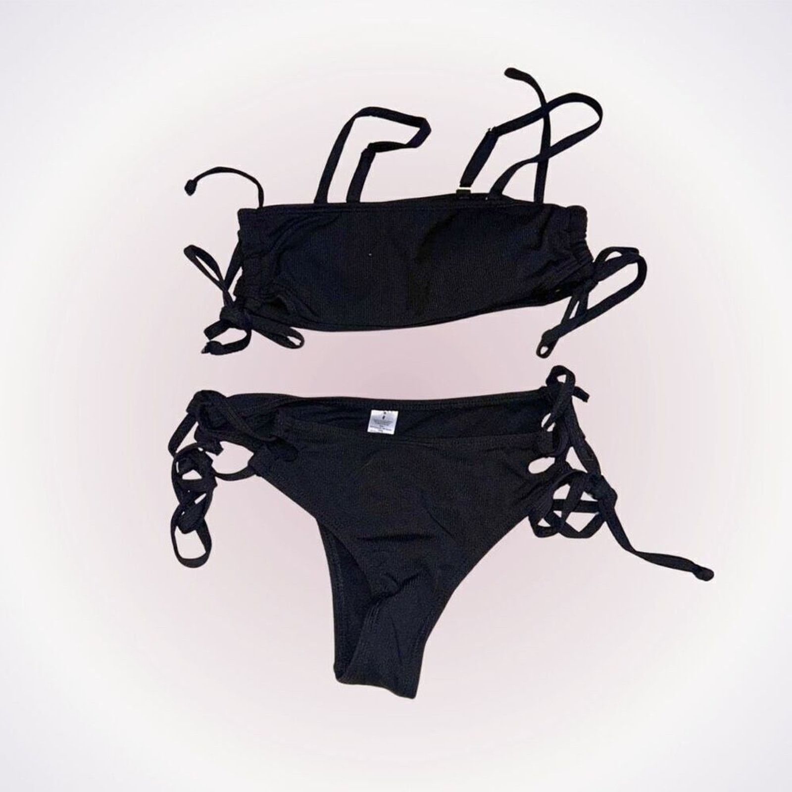 Other Black Ribbed Bandeau Bikini Set | Sz S Size ONE SIZE - 1 Thumbnail