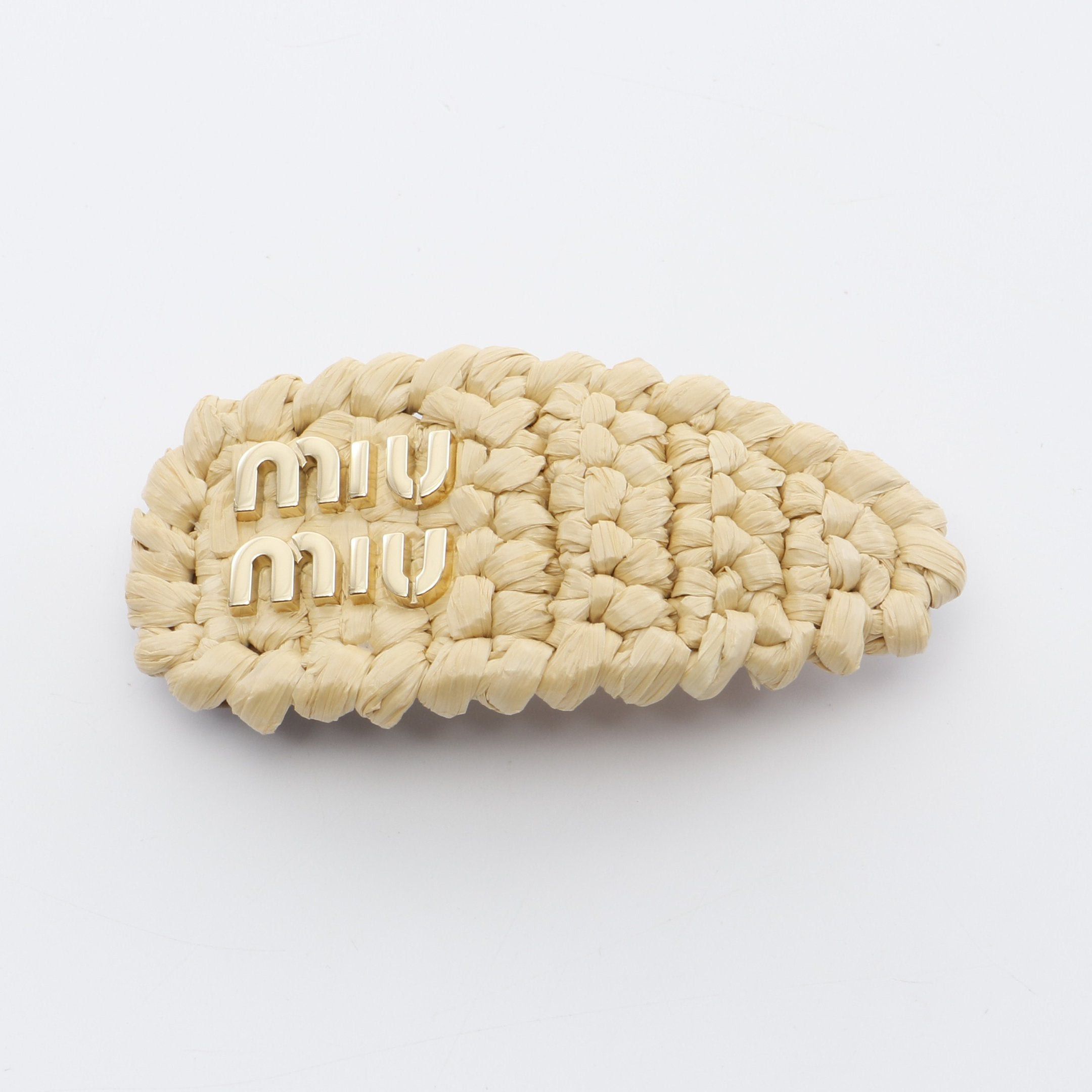 Miu Miu Miu Miu Hair Clip Barretta Logo Raffia Leather Light Beige Size ONE SIZE - 1 Thumbnail