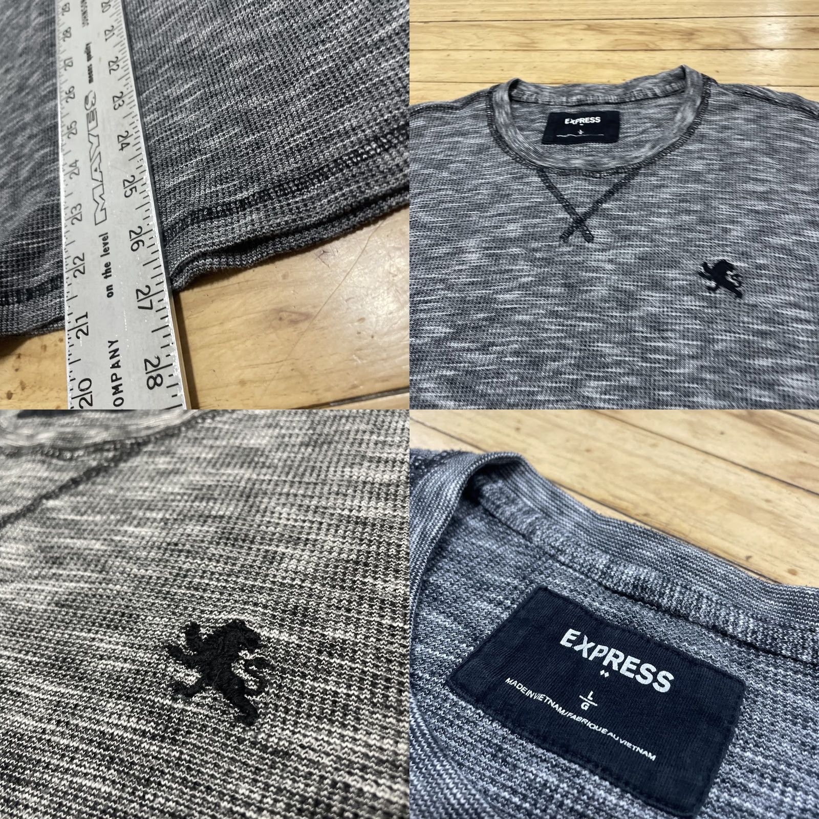 Express VINTAGE Express Y2k Slim Thermal Waffle Knit Sweater Adult L Gray Blue Pique Lion Logo Nylon? Size US L / EU 52-54 / 3 - 9 Thumbnail