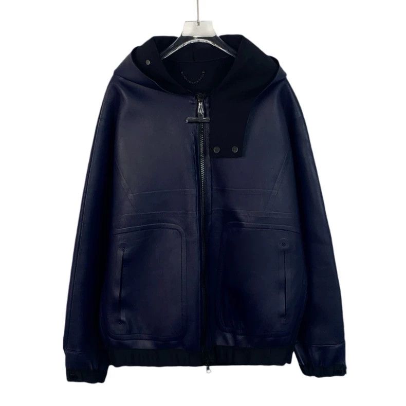 Louis Vuitton Louis Vuitton Dark blue hooded zip-up leather jacket Size US S / EU 44-46 / 1 - 1 Thumbnail