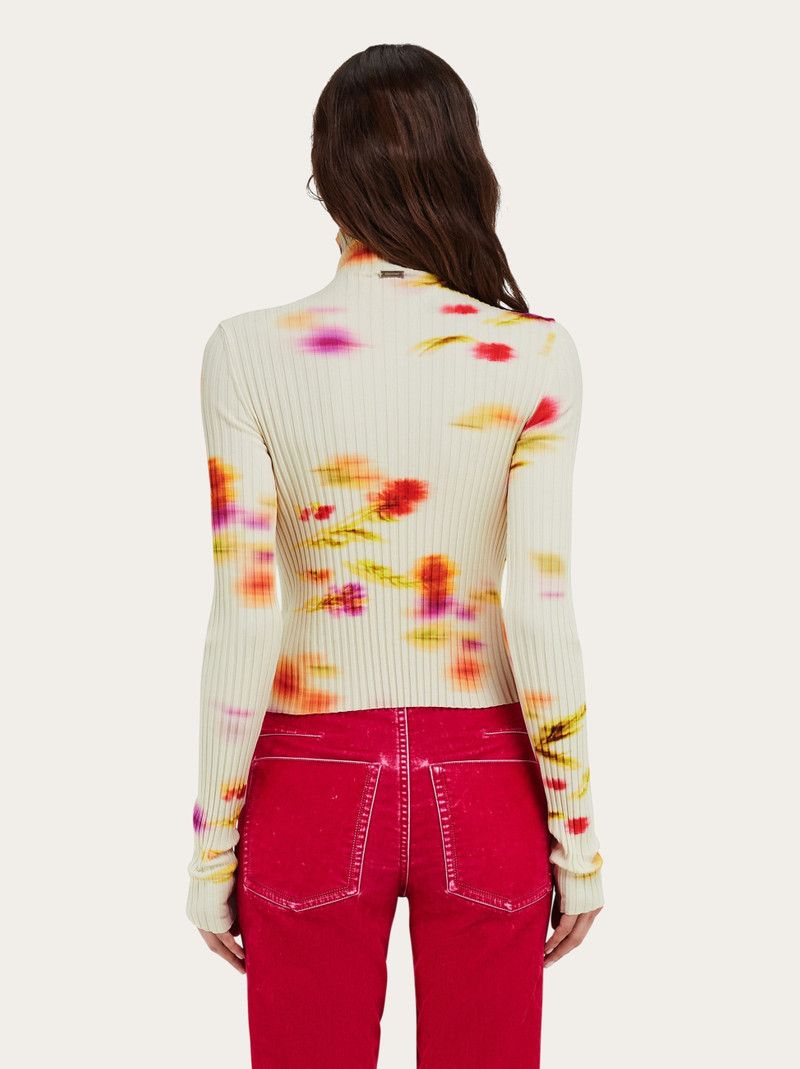 Salvatore Ferragamo o1s1rm0526 Blossom Print Mockneck Sweater in Multicolor Size L / US 10 / IT 46 - 3 Thumbnail