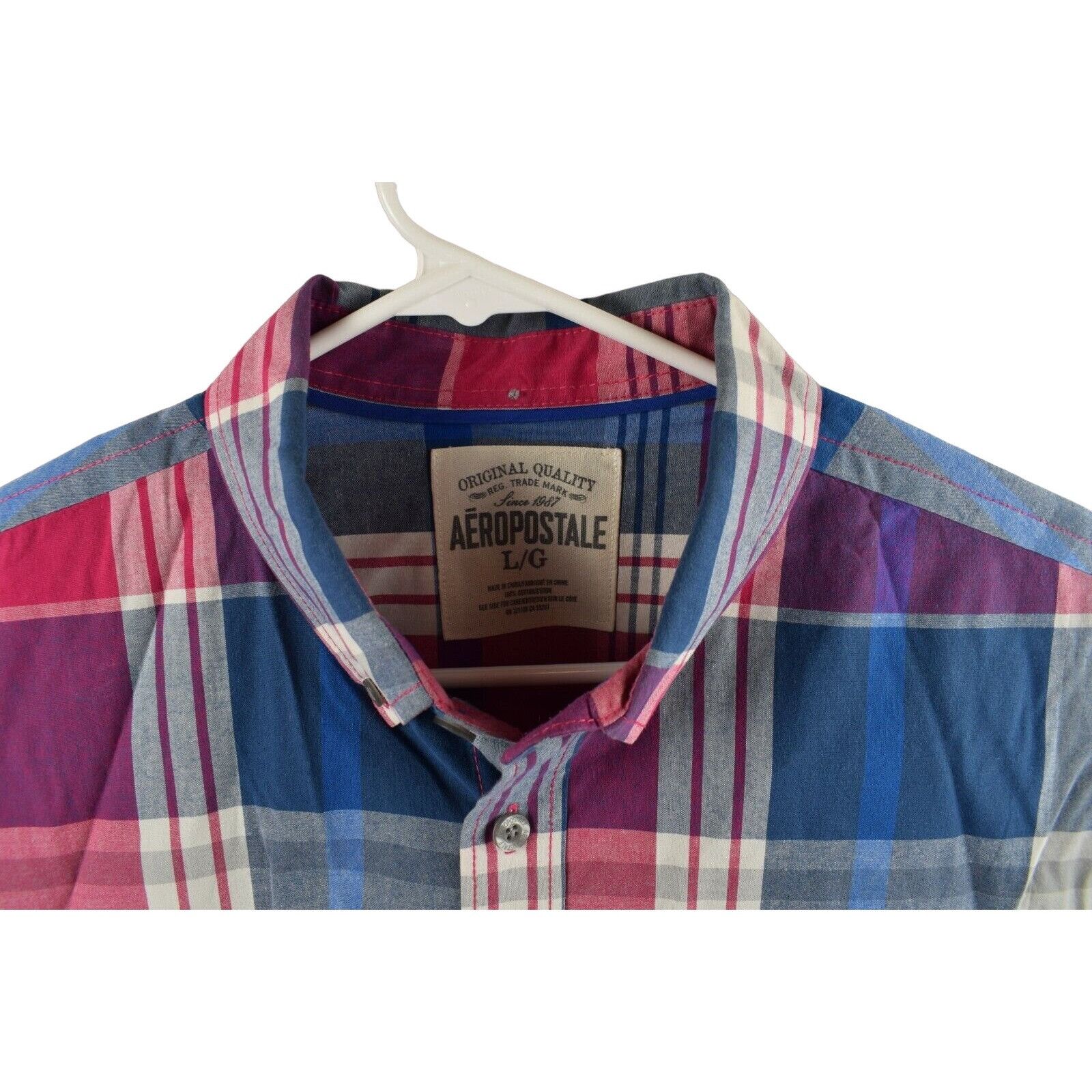 Aeropostale Aeropostle Mens Large Button Down Blue Plaid Cotton Long Sle Size US L / EU 52-54 / 3 - 2 Thumbnail