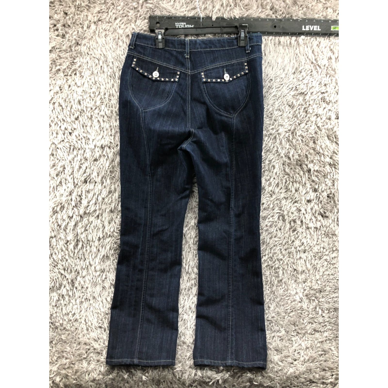Vintage Ashley Stewart Jeans Size 14 Womens Dark Wash Blue Rhinestone Accent Denim Straight 5-Pocket Size 36" / US 14 / IT 50 - 6 Thumbnail