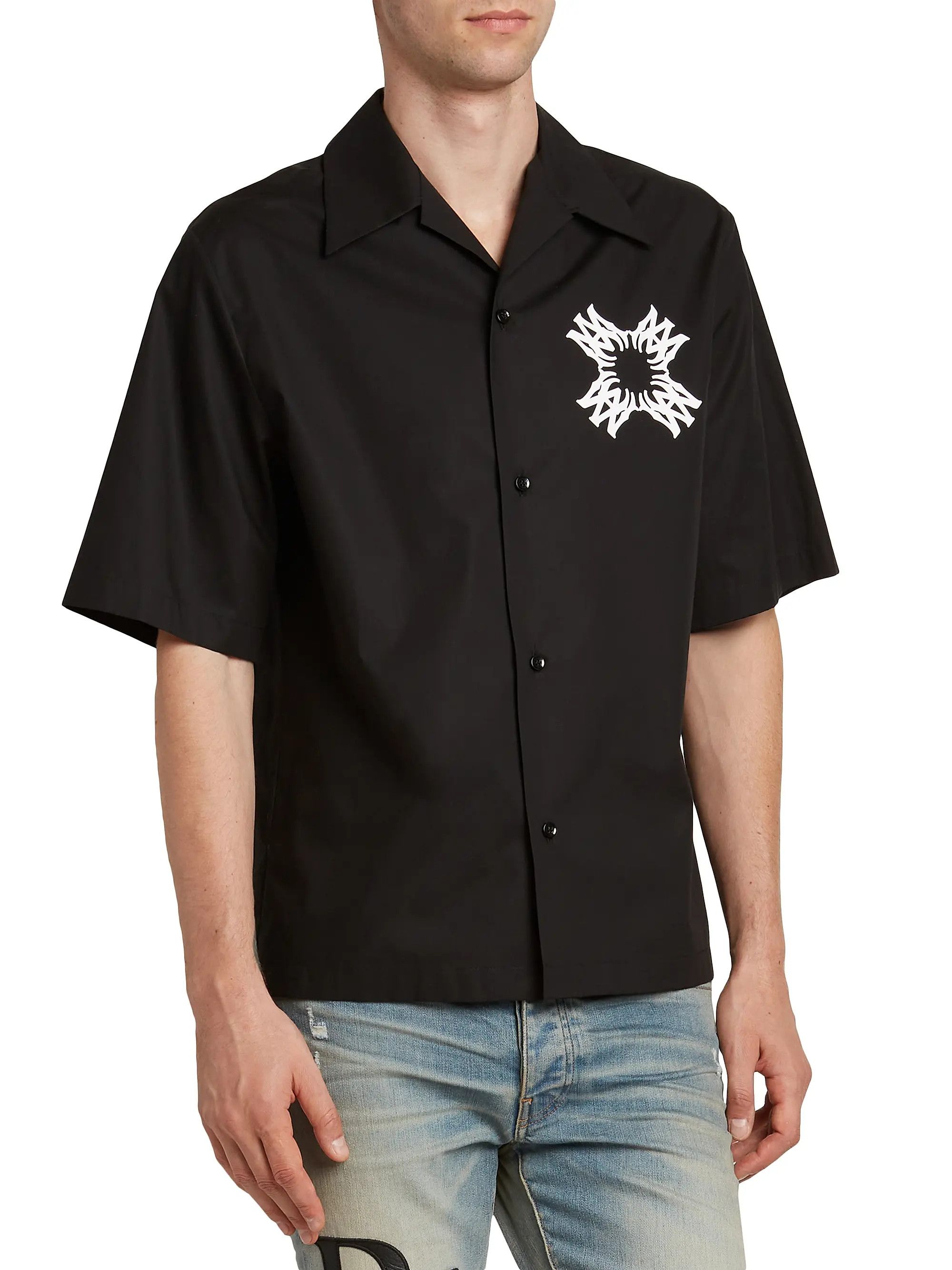 Amiri os11x1225 Graphic Logo Bowling Shirt in Black Size US XL / EU 56 / 4 - 4 Thumbnail