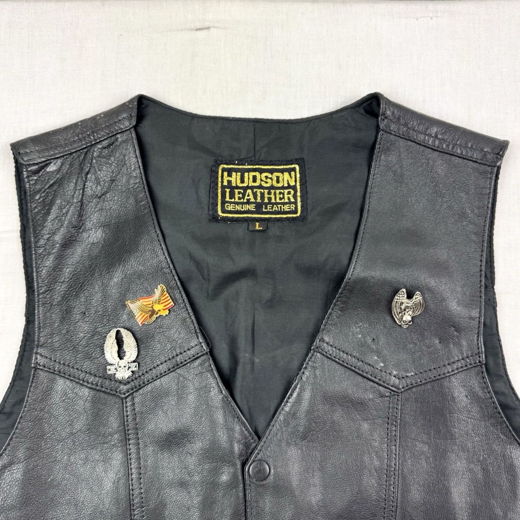 Hudson VINTAGE Hudson Leather Biker Vest Adult L Black Leather Snaps 90s Mens Motorcycle Vintage Size US L / EU 52-54 / 3 - 4 Thumbnail