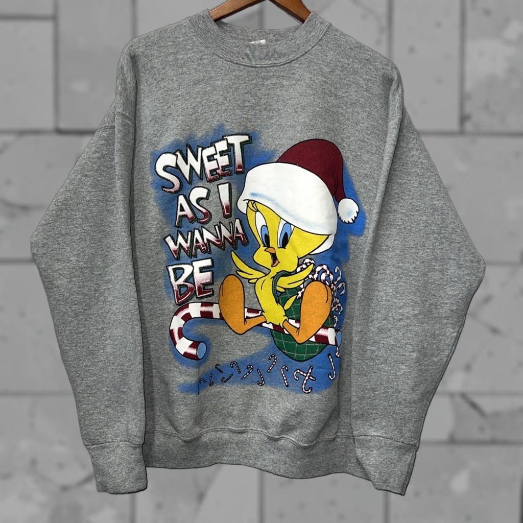 Vintage VTG Looney Toons Gray Pullover Sweatshirt Mens L Tweety Bird Shirt Size US L / EU 52-54 / 3 - 1 Thumbnail