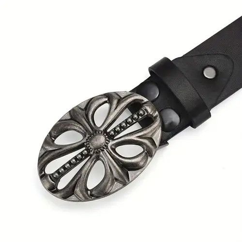 Leather Punk Inlaid Skull Black Belt Size ONE SIZE - 4 Thumbnail