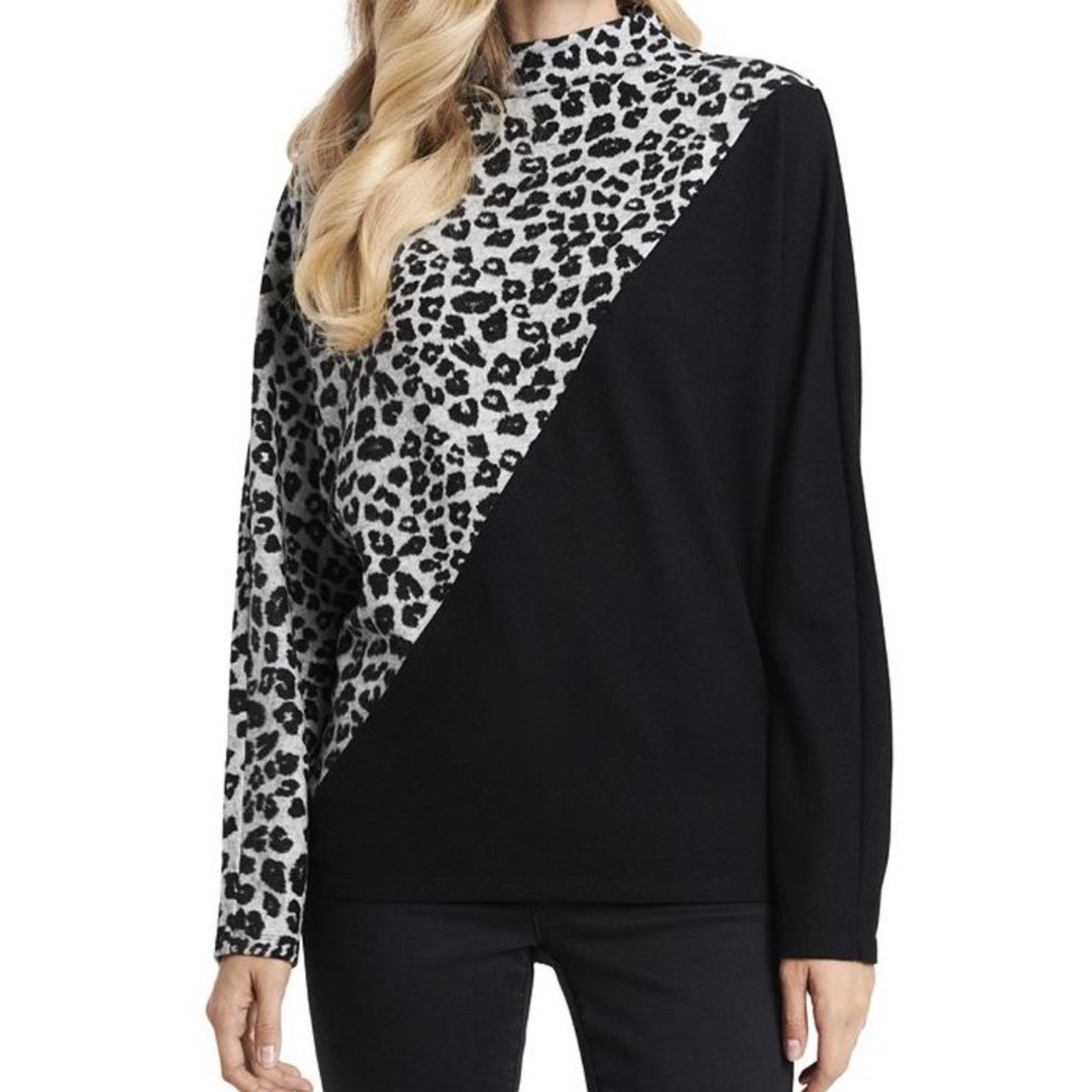 Vince Camuto VINCE CAMUTO Gray Leopard Jacquard Cozy Dolman Sleeve Top Size XS / US 0-2 / IT 36-38 - 1 Thumbnail