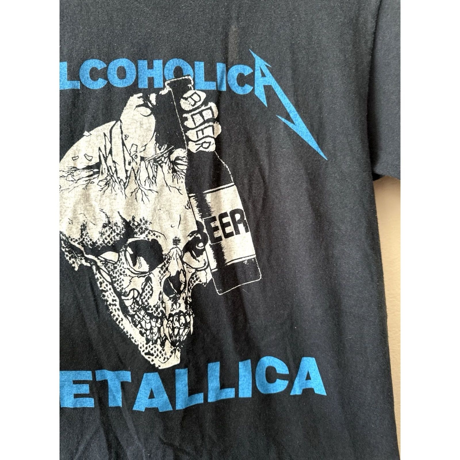 Fruit Of The Loom VINTAGE Metallica Alcoholica Band T Shirt Skull Double Sided Black M 90s Size US M / EU 48-50 / 2 - 3 Thumbnail