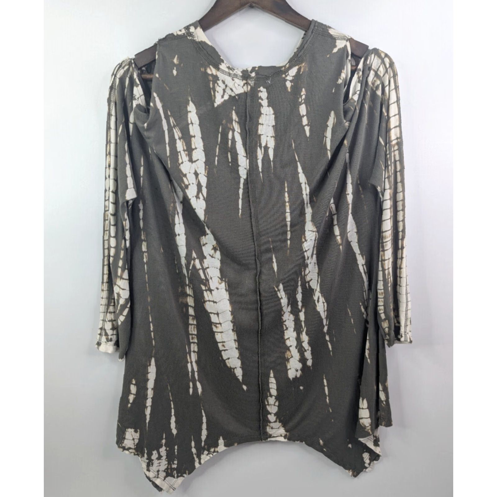Vintage Knox Rose Blouse Knit Top Tie Dye Olive Green Studded Long Sleeve Womens Large Size L / US 10 / IT 46 - 2 Thumbnail