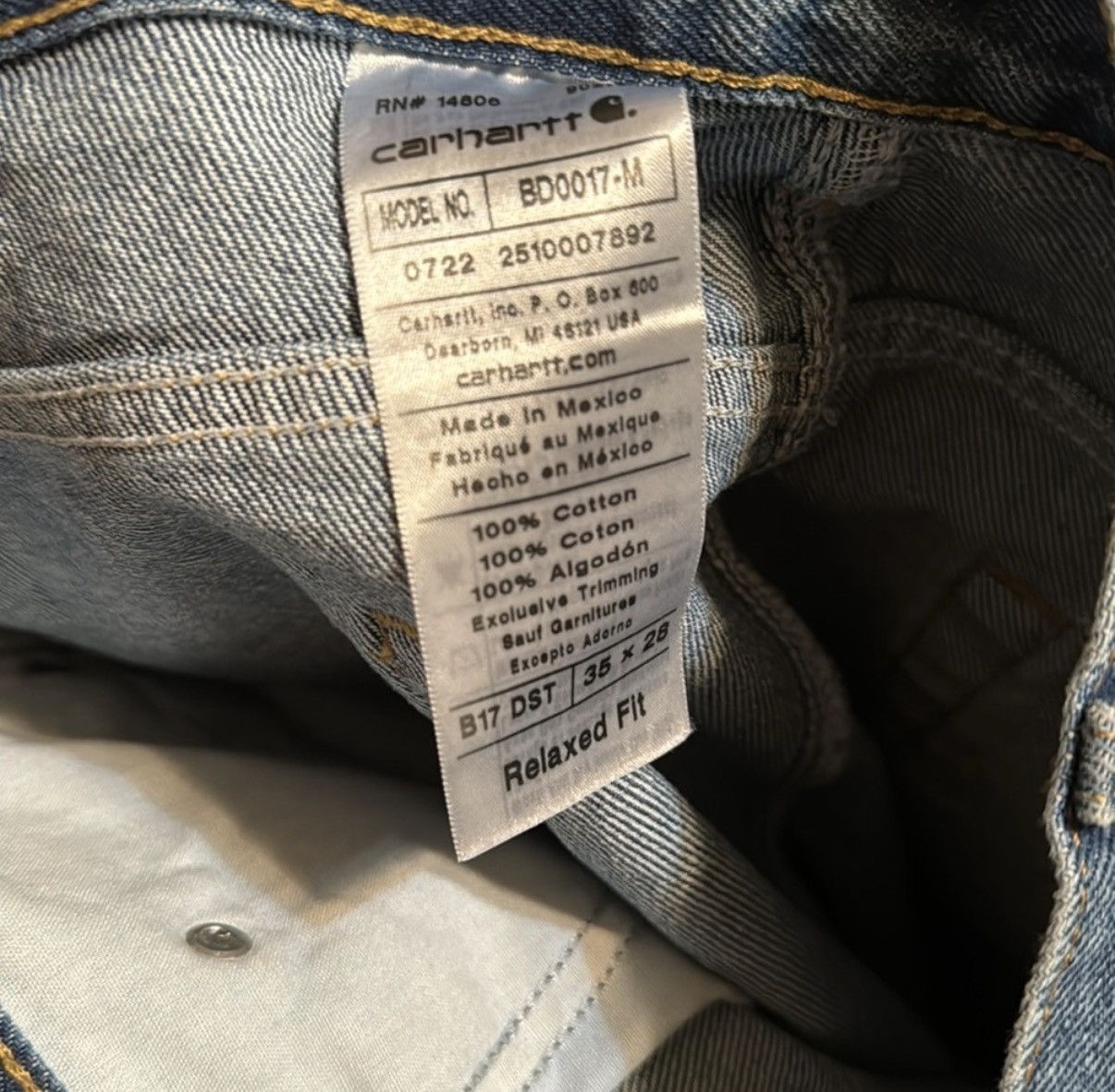 Carhartt Carhartt Men's Blue Relaxed Fit Jeans Size 35W 28L Size US 35 - 7 Thumbnail