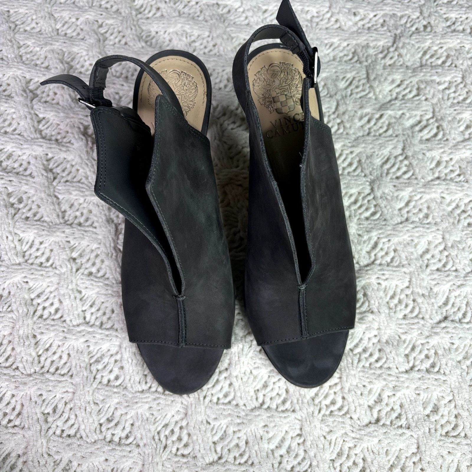 Vince Camuto Vince Camuto Catina Gray Suede Peep Toe Stiletto Heel Slingb Size US 7 / IT 37 - 11 Thumbnail