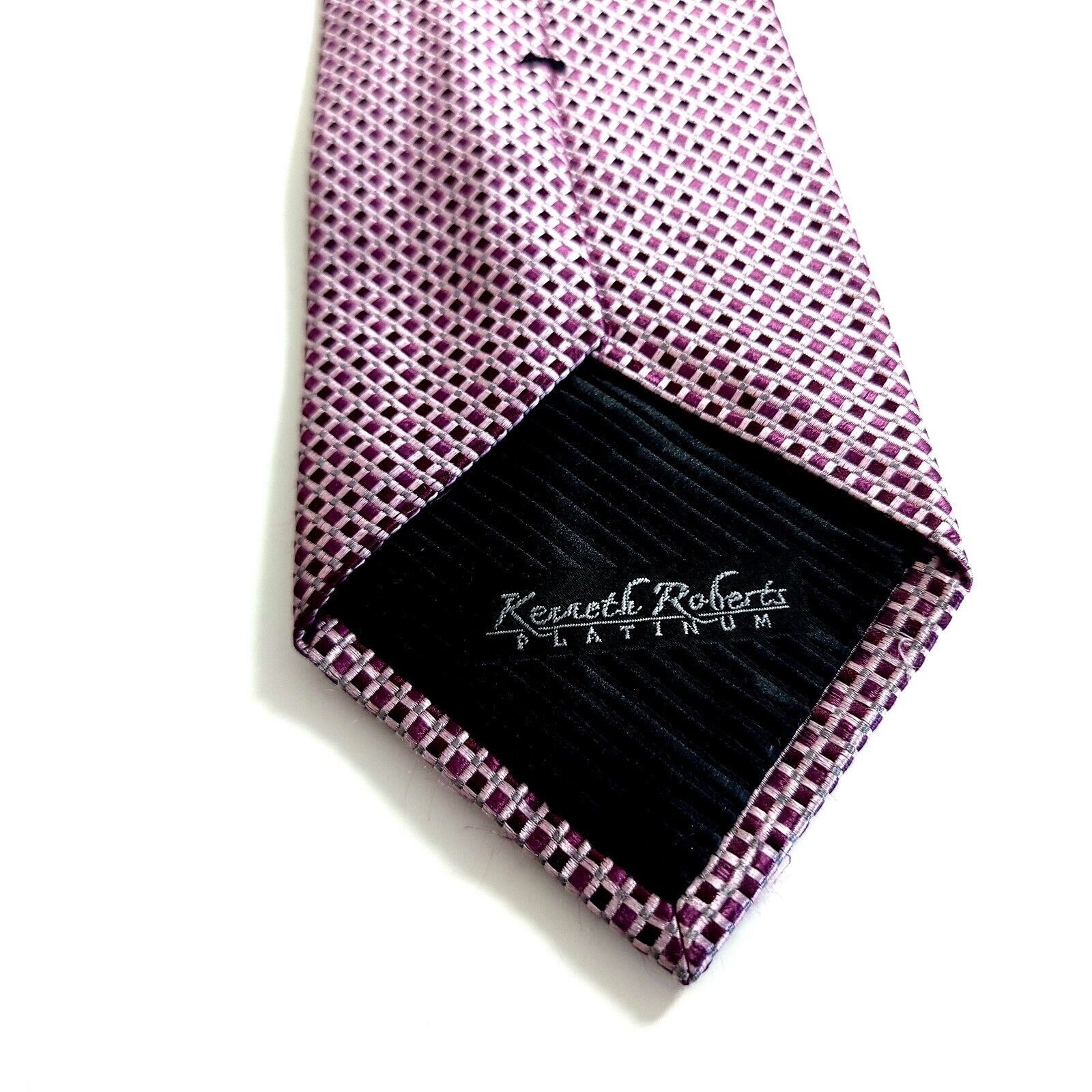 Designer Kenneth Roberts Platinum Purple Pink Woven Check Silk Tie Size ONE SIZE - 4 Thumbnail