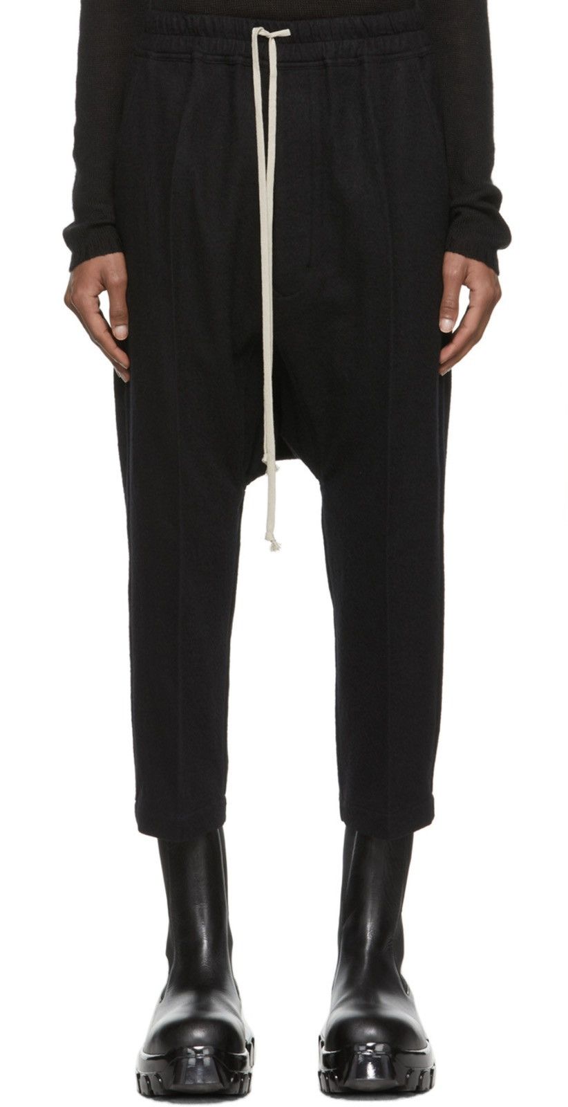 Rick Owens Black wool-blend flannel cropped trousers Size US 32 / EU 48 - 3 Thumbnail