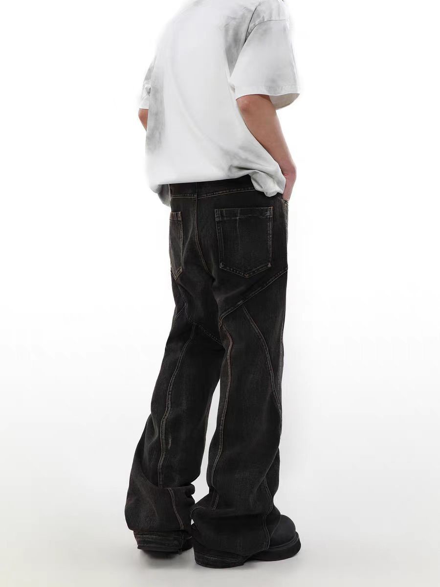 Vintage Washed Spliced Micro Loose Jeans