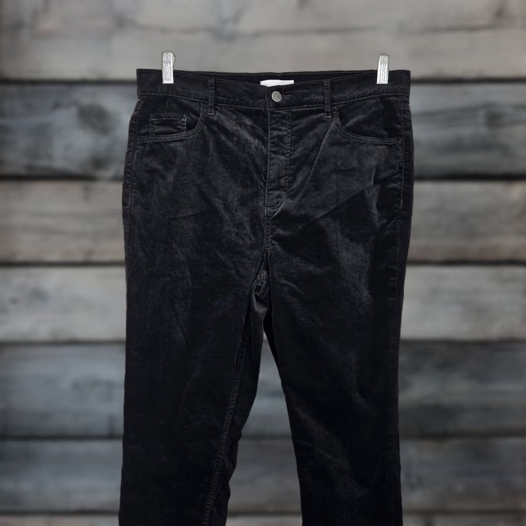 Loft VINTAGE LOFT Ann Taylor LOFT Womens Velvet Skinny Pants Sz 14 Solid Black High Rise Size 36" / US 14 / IT 50 - 1 Thumbnail