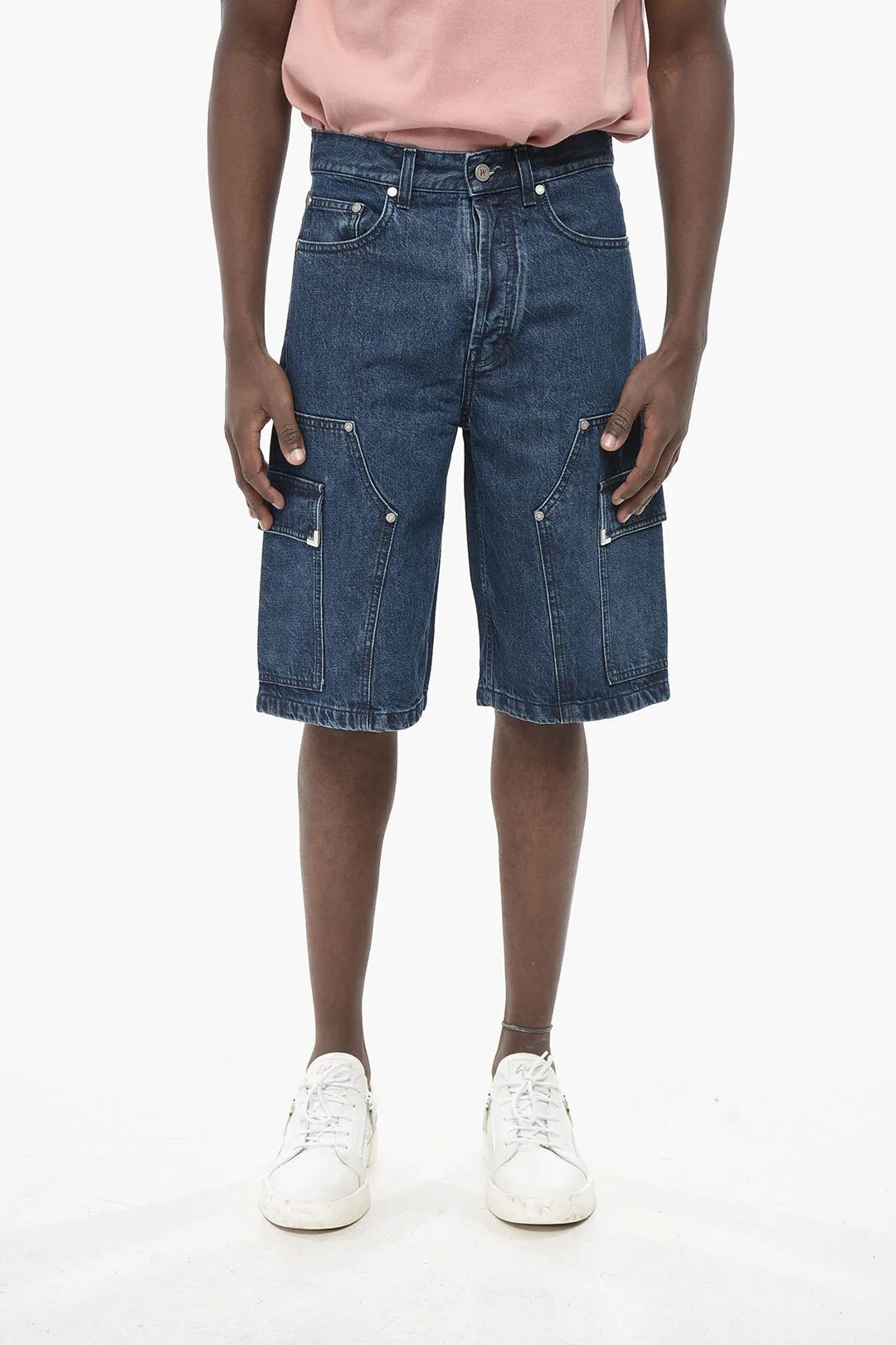 og1mm0326 Dark Wash Denim Cargo Short in Blue