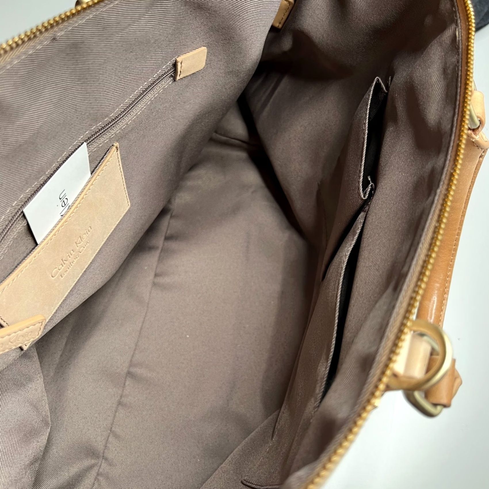 Calvin Klein Calvin Klein Beige Leather Satchel Tote Bag Gold Hardware Structured Large Purse Womens Bag Beige Gold Hardware Large Leather Satchel Size ONE SIZE - 6 Thumbnail