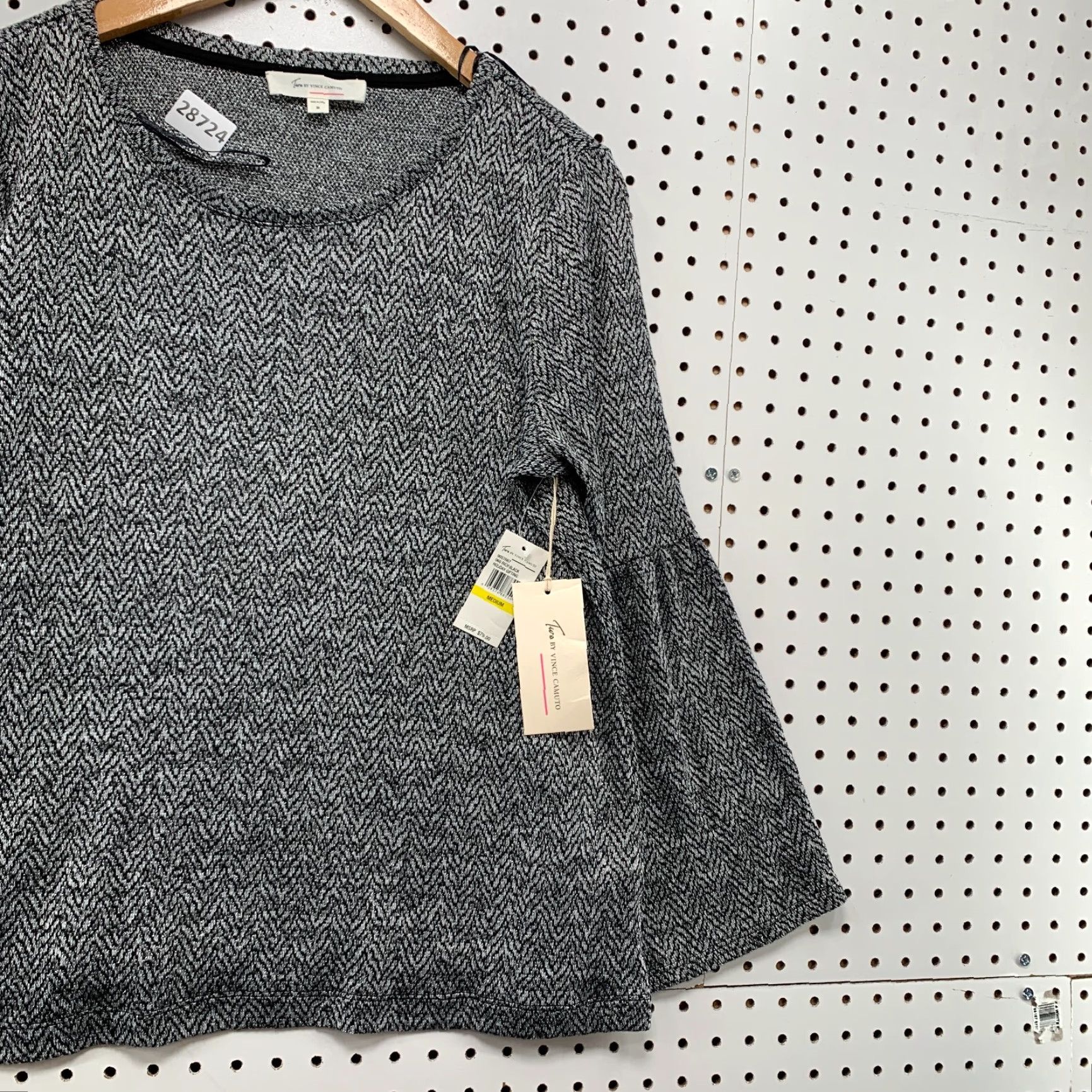 Vince Camuto VINTAGE Vince Camuto Gray Herringbone Blouse Long Sleeve Medium Bell Sleeve Womens Size M / US 6-8 / IT 42-44 - 4 Thumbnail