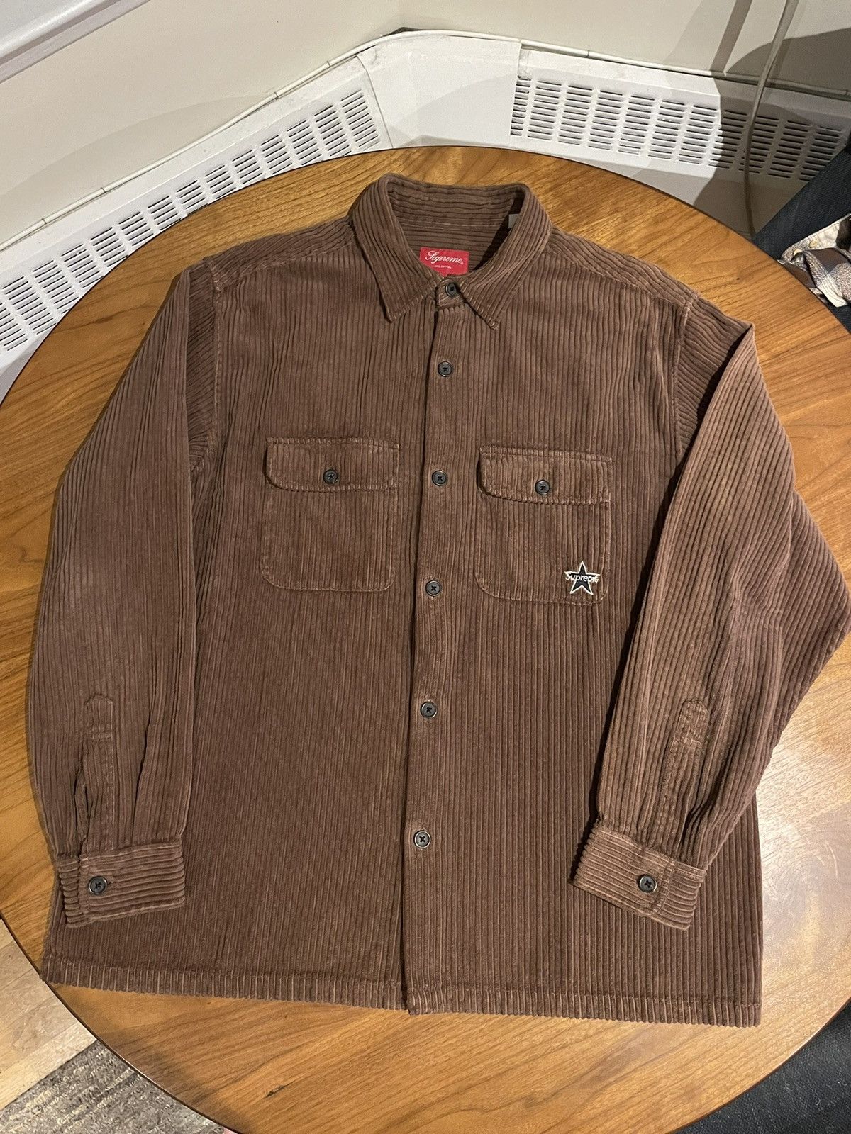 image of Supreme Corduroy Shirt Brown Ss22 Size Large, Men's
