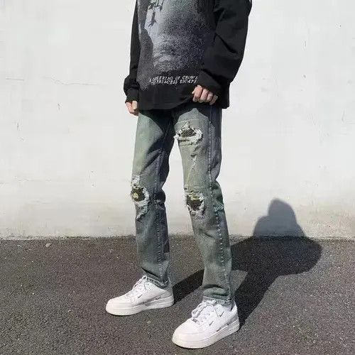 Japanese Brand × Jean High street ripped knee camo patch slim fit jeans Size US 32 / EU 48 - 1 Thumbnail
