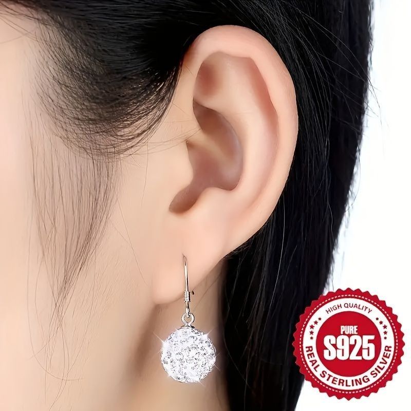 Other NEW Sterling Silver S925 Crystal Ball Drop Earrings For Wome Size ONE SIZE - 5 Thumbnail
