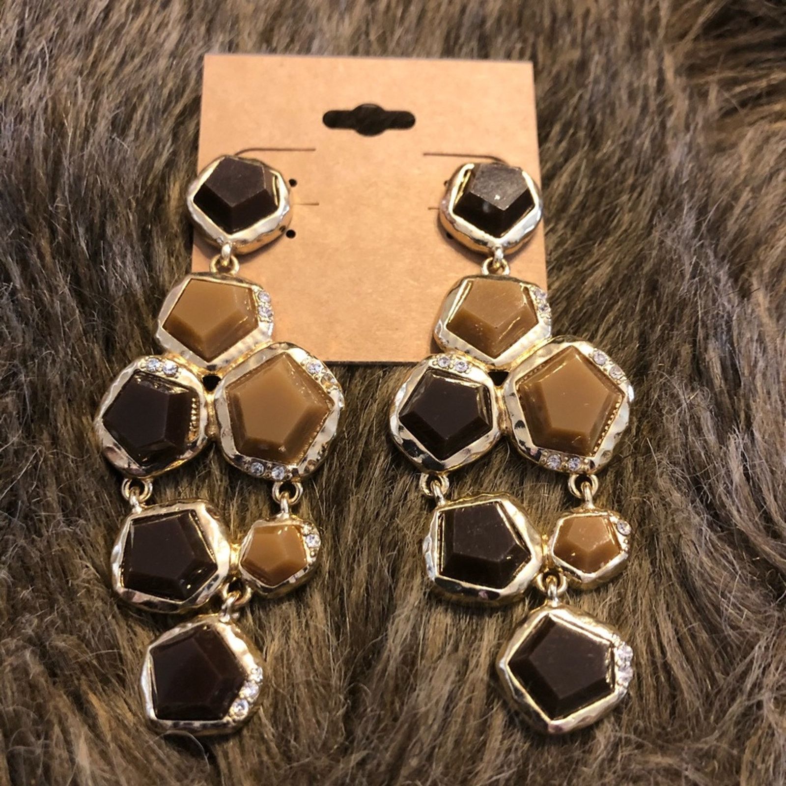 Jewelry Geometric Resin Stone Drop Dangle Pierced Earrings in Brown, Women's