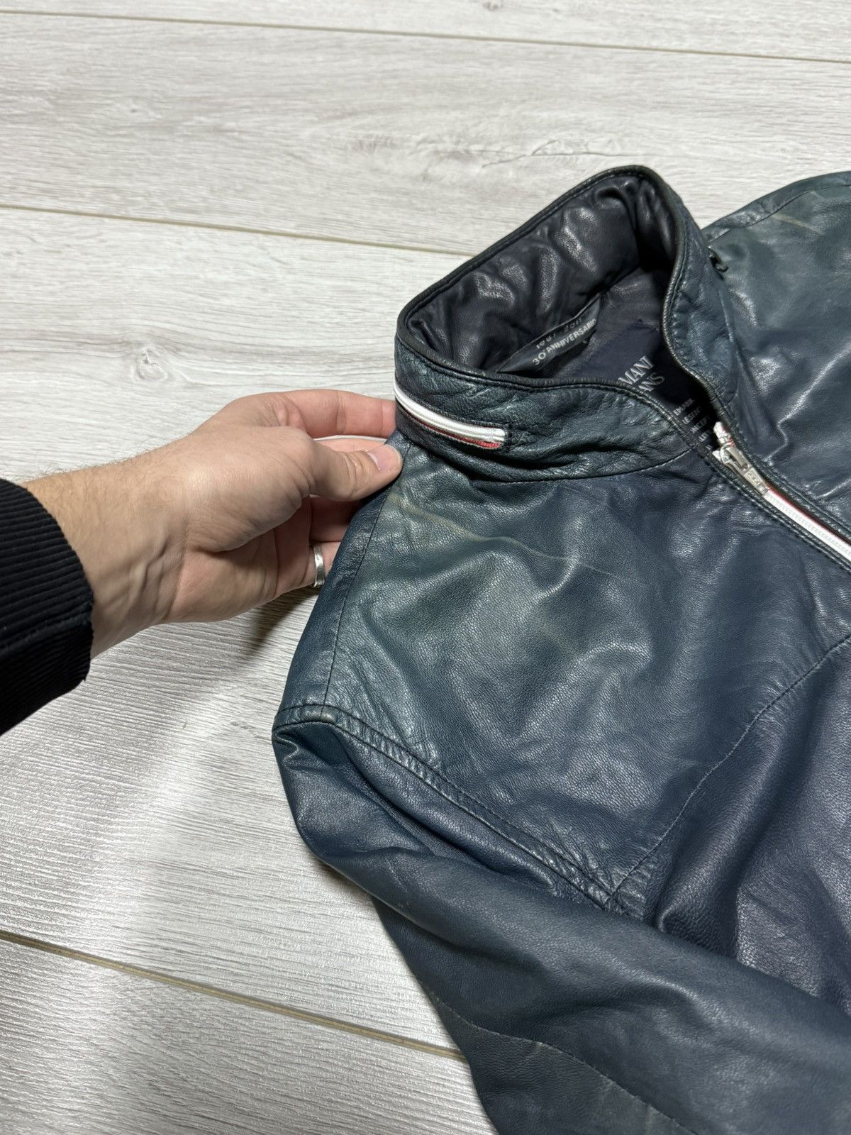 Armani Armani Jeans leather ovina Calf leather hooded jacket zip Size US S / EU 44-46 / 1 - 8 Thumbnail