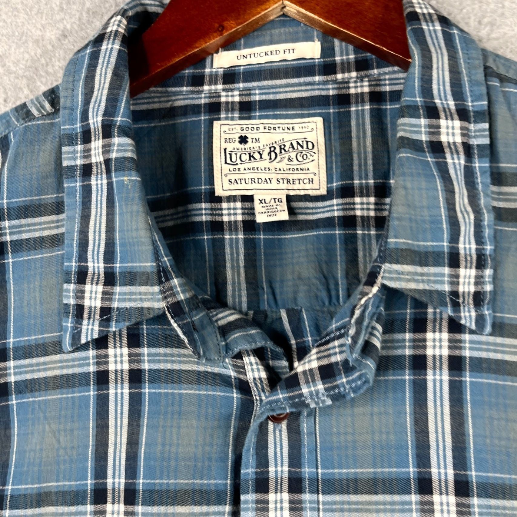 Lucky Brand Lucky Brand Shirt Button-Up Long Sleeve Mens XL Blue Plaid Pockets Untucked Fit Size US XL / EU 56 / 4 - 4 Thumbnail