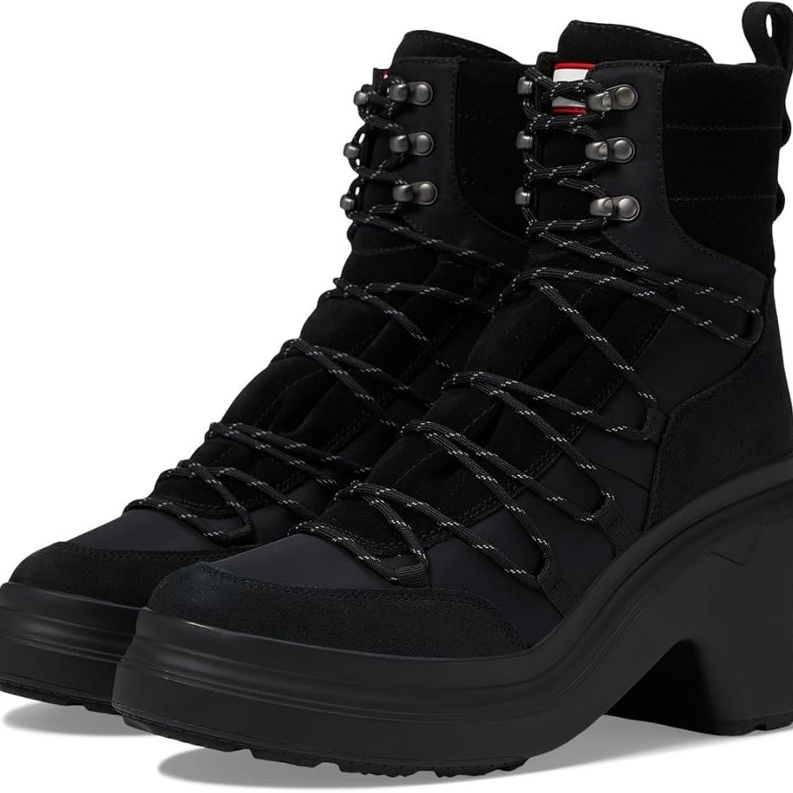 Hunter Womens Discoverer Mid Lace-Up Leather Heel Boot