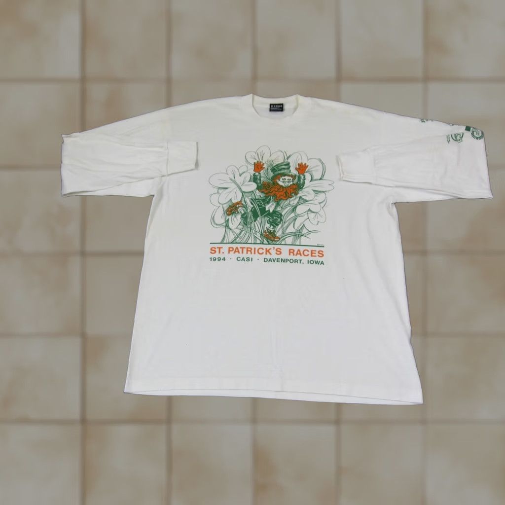 Fruit Of The Loom VINTAGE St Patricks Day Shirt Mens XL White Single Stitch USA 90s Size US XL / EU 56 / 4 - 1 Thumbnail