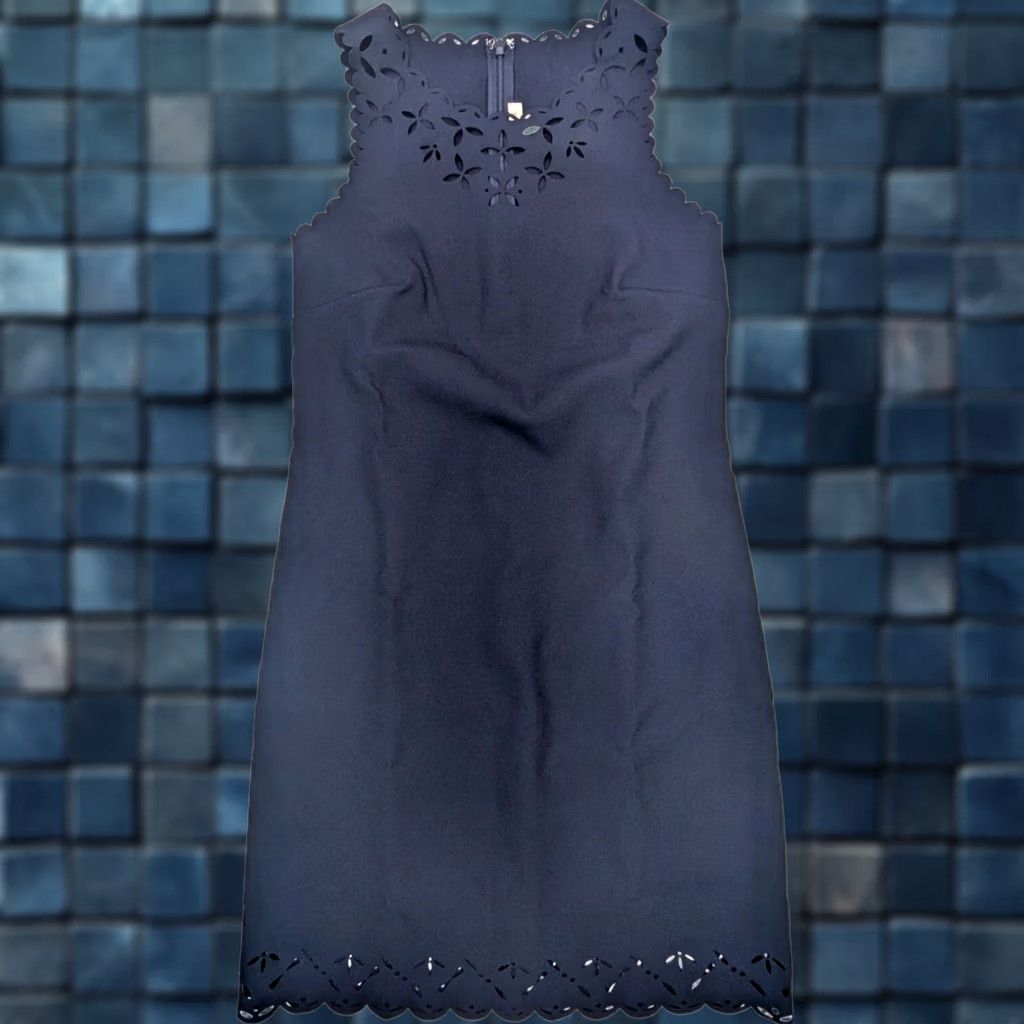J.Crew J.Crew Navy Sleeveless Shift Dress Women 00 Laser Cut Scalloped Hem EUC Size XXS / US 00 / IT 34 - 1 Thumbnail