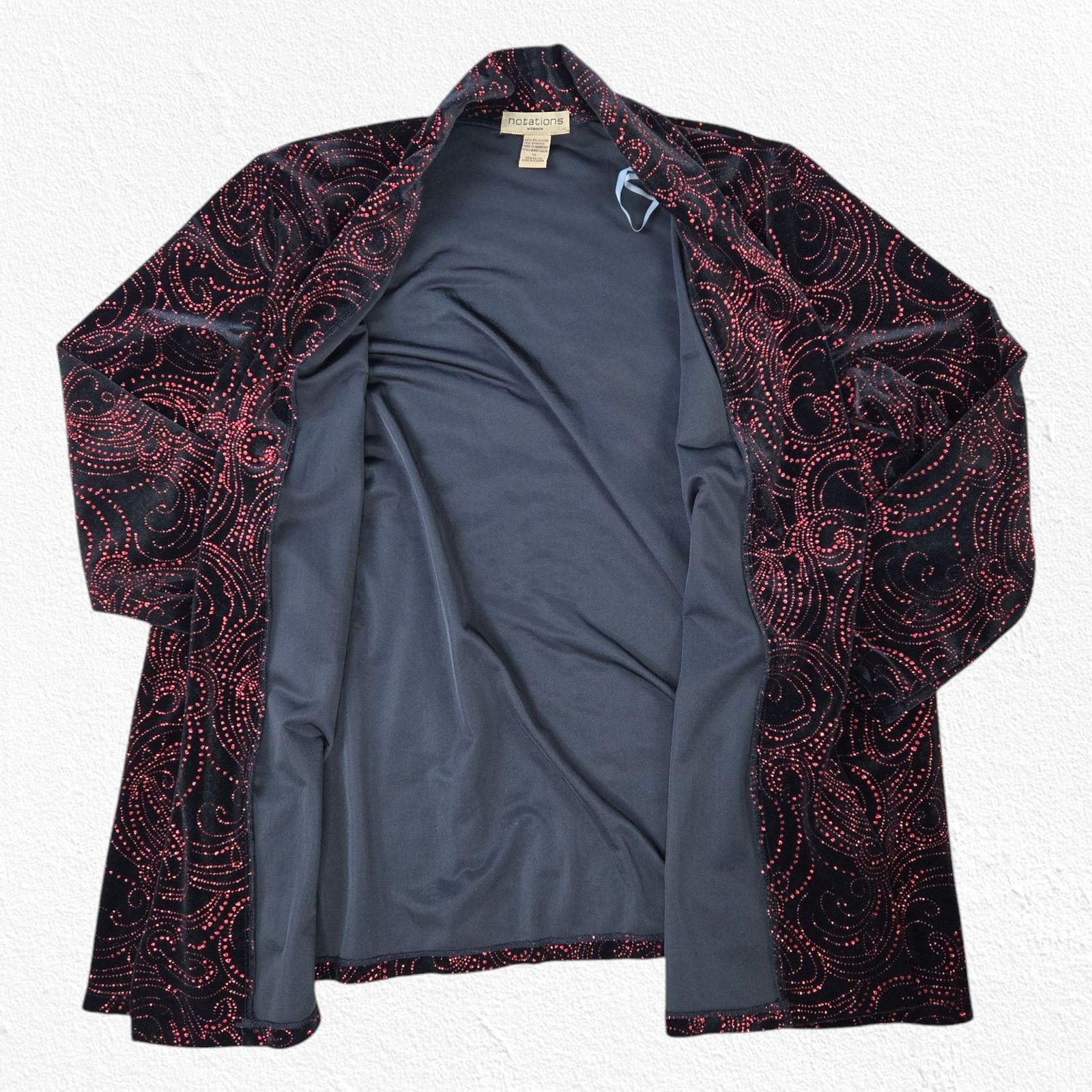 Vintage Y2K Black Red Glitter Velvet Open Front Jacket Size 1X Size XXL / US 16-18 / IT 52-54 - 7 Thumbnail