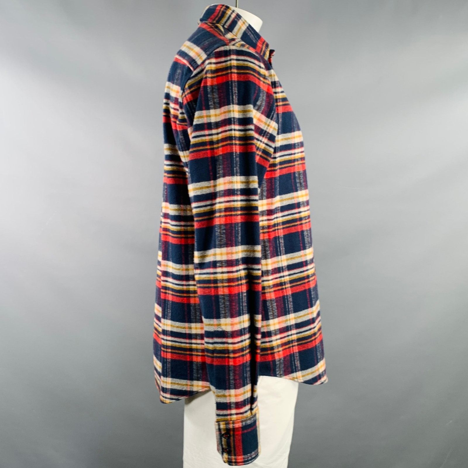 Dsquared2 XL Navy Red Yellow Plaid Cotton Button Up Long Sleeve Shirt Size US XL / EU 56 / 4 - 2 Thumbnail