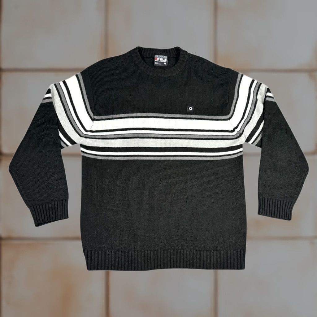 Southpole VINTAGE Southpole Sweater Shirt Black White Gray Striped Inlay Ribbed Y2K Adult MEDIUM Mens Size US M / EU 48-50 / 2 - 1 Thumbnail