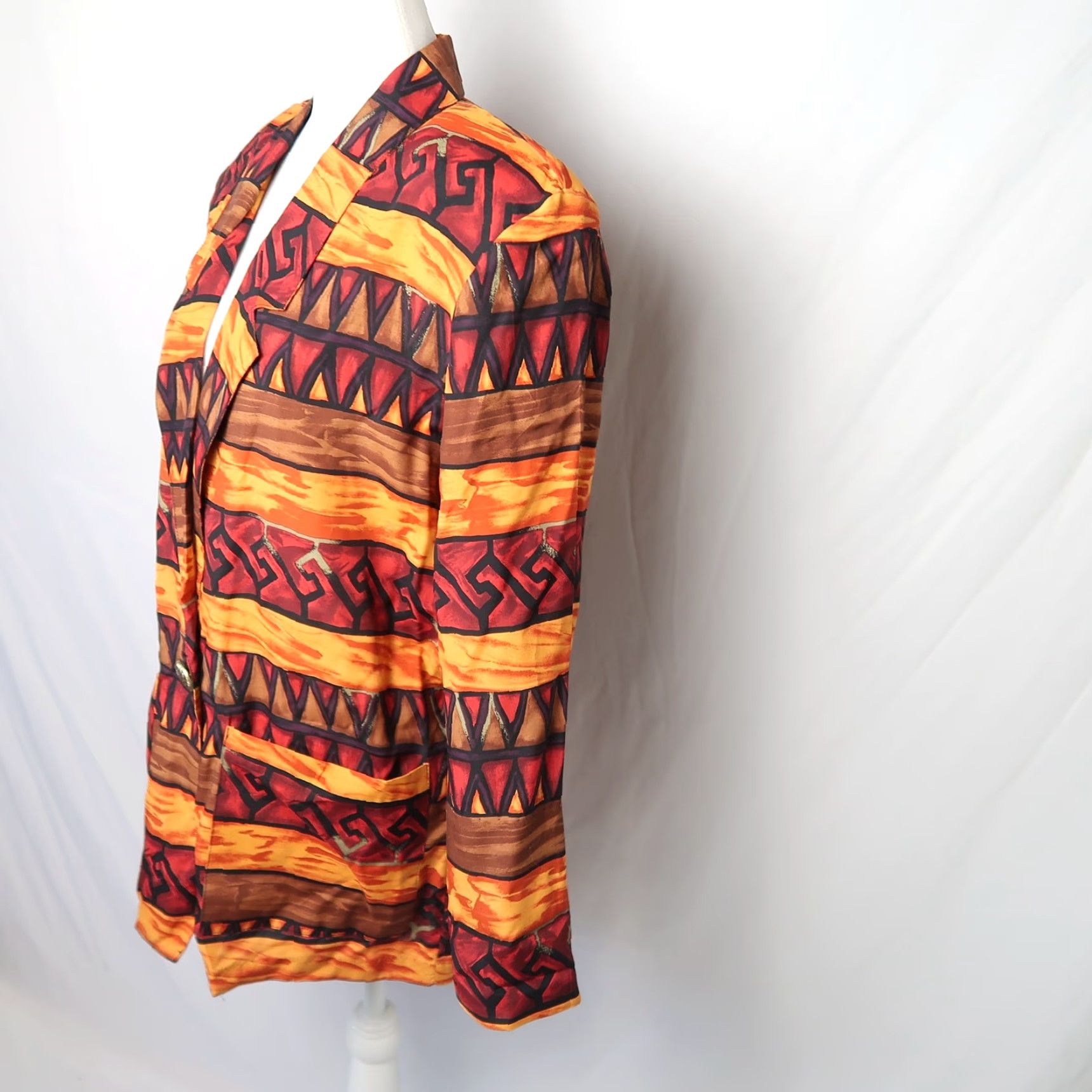 Vintage VINTAGE 80s orange brown geometric print blazer jacket Blazer Womens 10 Orange 80s Funky Arts & Crafts Size L / US 10 / IT 46 - 3 Thumbnail