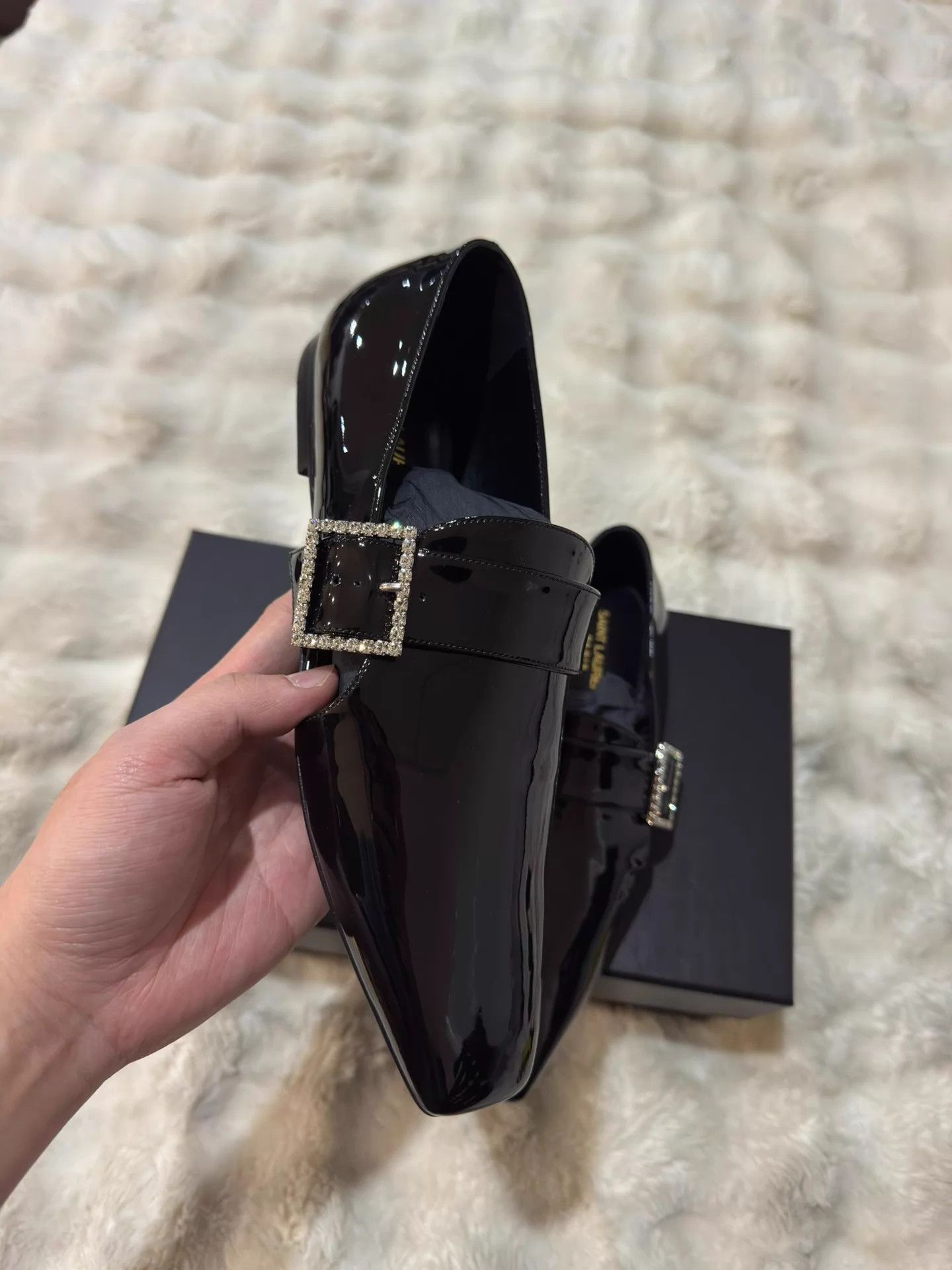 Saint Laurent Paris SLP Men's Crystal Square Buckle Patent Loafers 40 Size US 7 / EU 40 - 7 Thumbnail