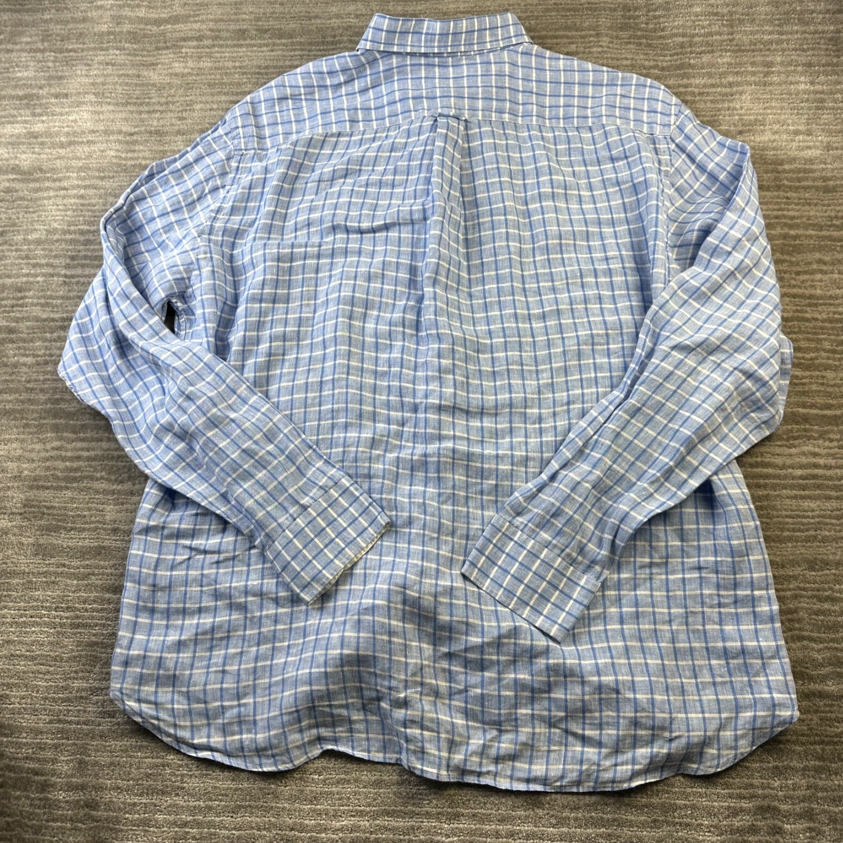Faconnable Façonnable Shirt Mens 2XL XXL Blue Check Button Up Linen Size US XXL / EU 58 / 5 - 2 Thumbnail