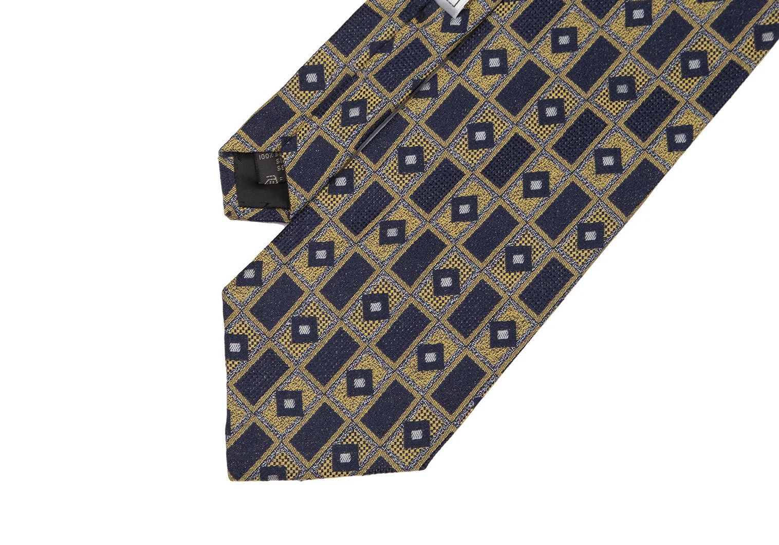 Dries Van Noten Geometric Pattern Silk Tie in Navy and Yellow Size ONE SIZE - 3 Thumbnail