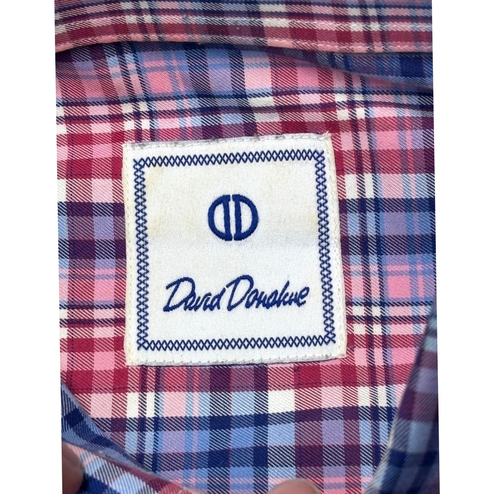 David Donahue David Donahue Mens Plaid Button-Down Shirt Pink Blue Purple Cotton M Multicolor Long Sleeve Collared Pocket Button-Up Vestments? Size US M / EU 48-50 / 2 - 4 Thumbnail