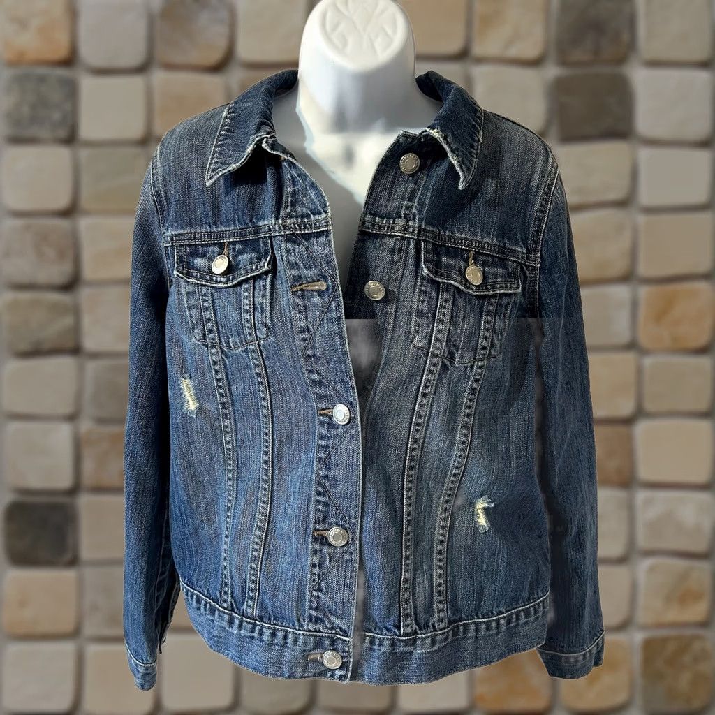 Old Navy Old Navy Maternity Denim Blue Jacket Women Medium Distressed RN#54023 Size 32" / US 10 / IT 46 - 1 Thumbnail