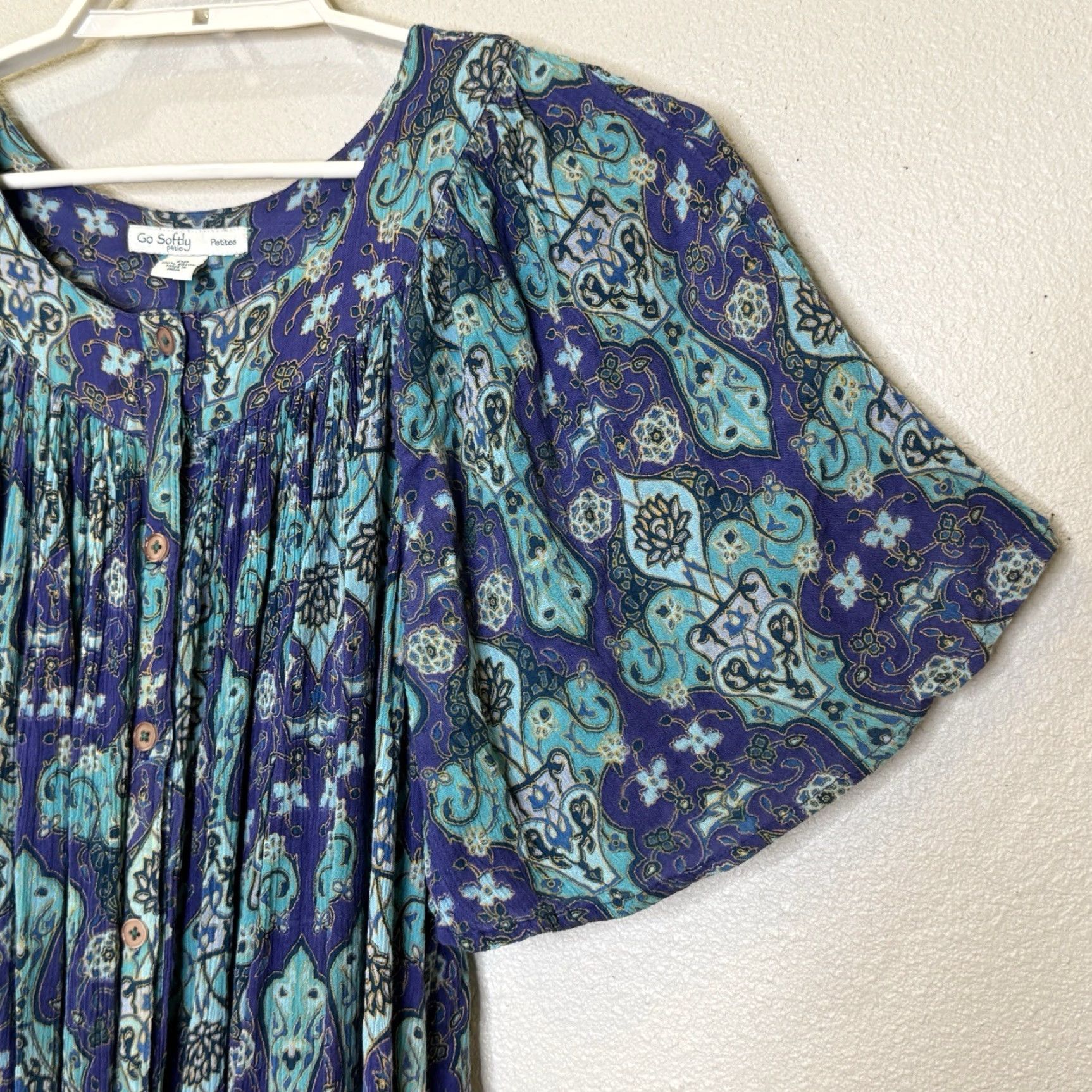 Vintage VINTAGE Go Softly Patio Lounge Button Front Midi Dress Womens Size PP Short Sleeve Rayon Size 28" / US 6 / IT 42 - 2 Thumbnail