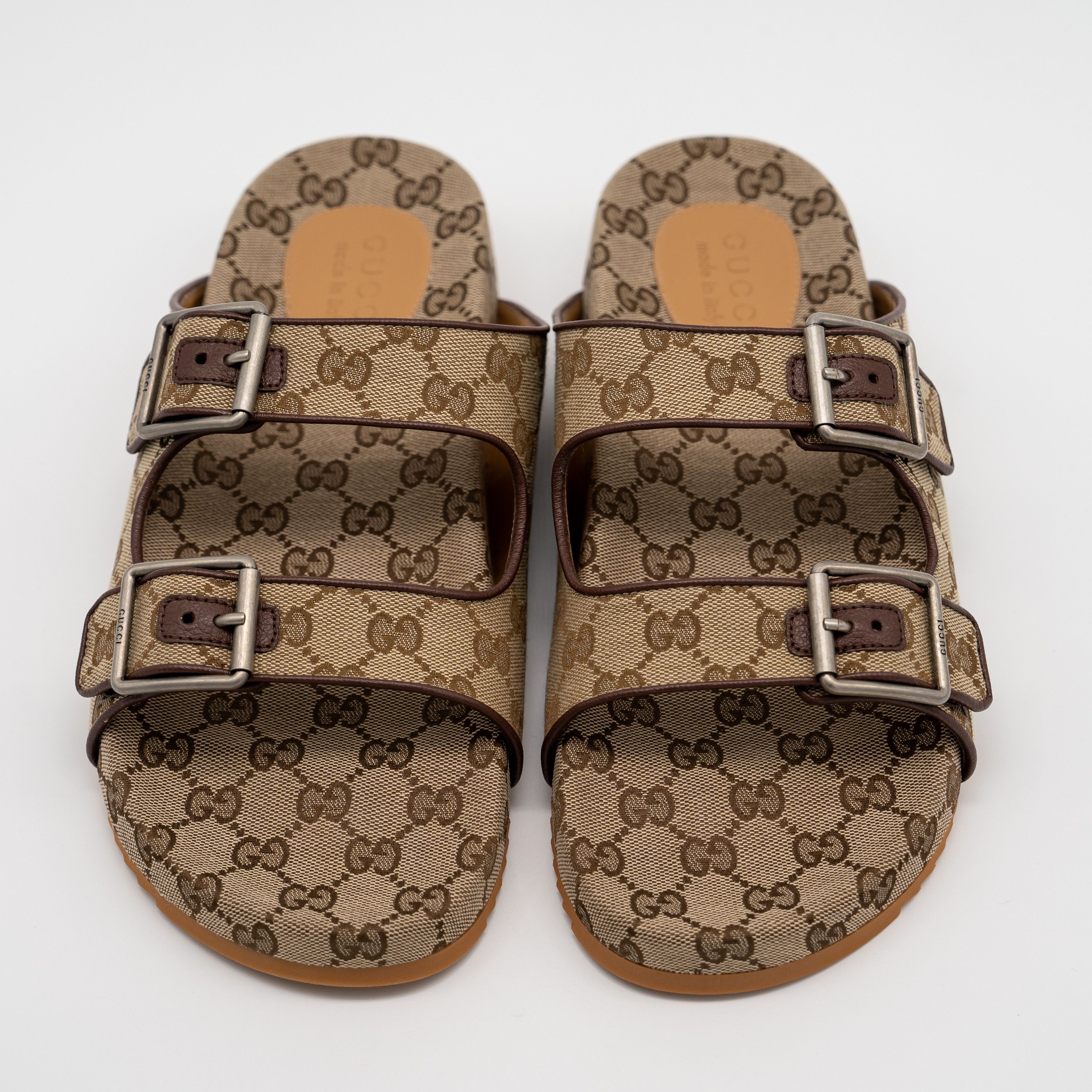 Gucci 11G 11.5 US Gucci GG Canvas Slide Sandals Straps Beige Brown Size US 11.5 / EU 44-45 - 3 Thumbnail