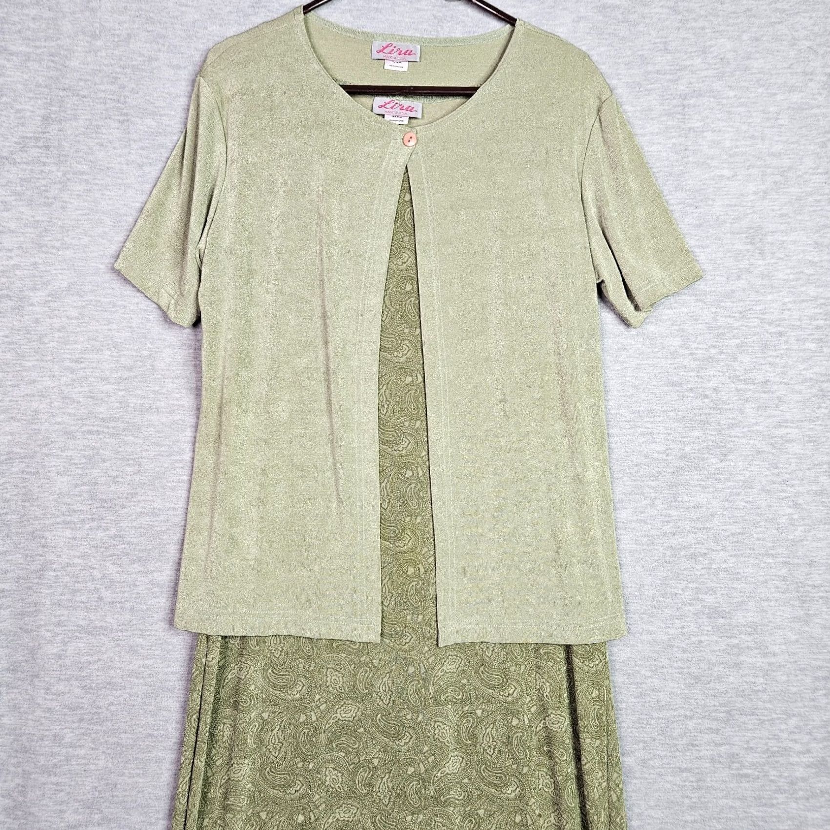 Vintage VINTAGE Lira Green Floral Dress 2 Piece Set Cover Up Women M Size All Season Lightweight Pockets A-Line Shirt? Size M / US 6-8 / IT 42-44 - 3 Thumbnail