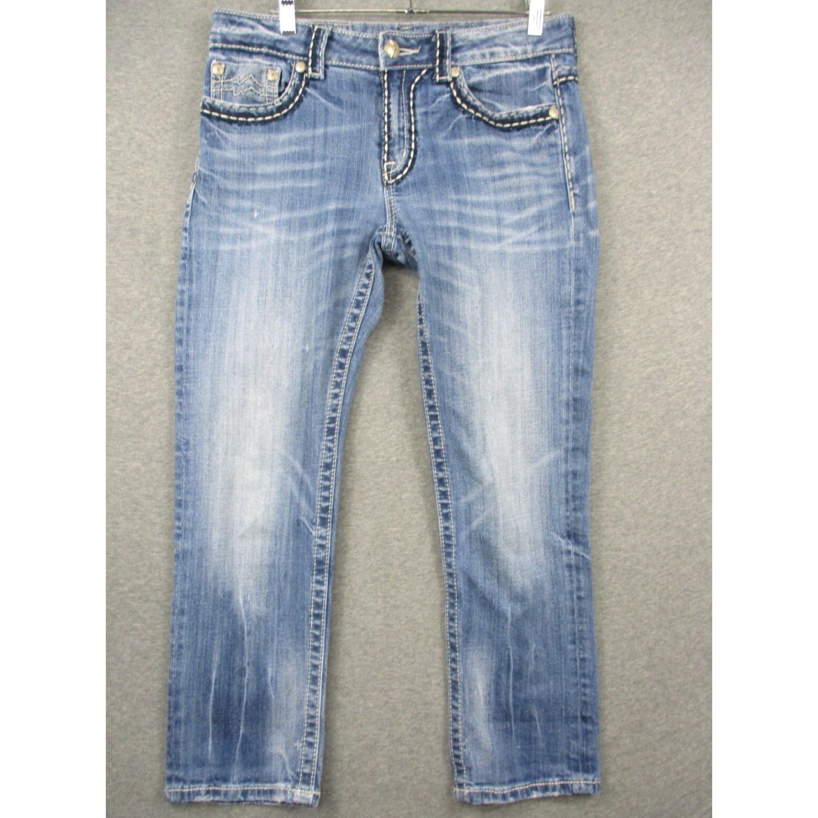 Miss Me Miss Me Jeans Women 27 Boyfriend Rhinestone Capri Denim Blue Regular 27in Inseam Jeans Womens Size 27" / US 4 / IT 40 - 2 Thumbnail