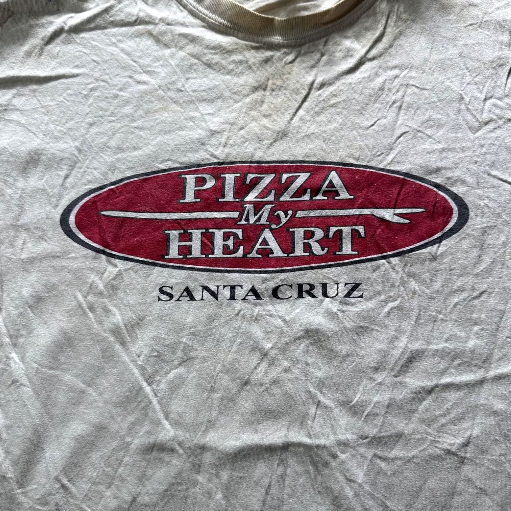 Gildan VTG Pizza My Heart Santa Cruz Graphic Tee Crewneck Gildan Shirt Mens L Beige Size US L / EU 52-54 / 3 - 2 Thumbnail
