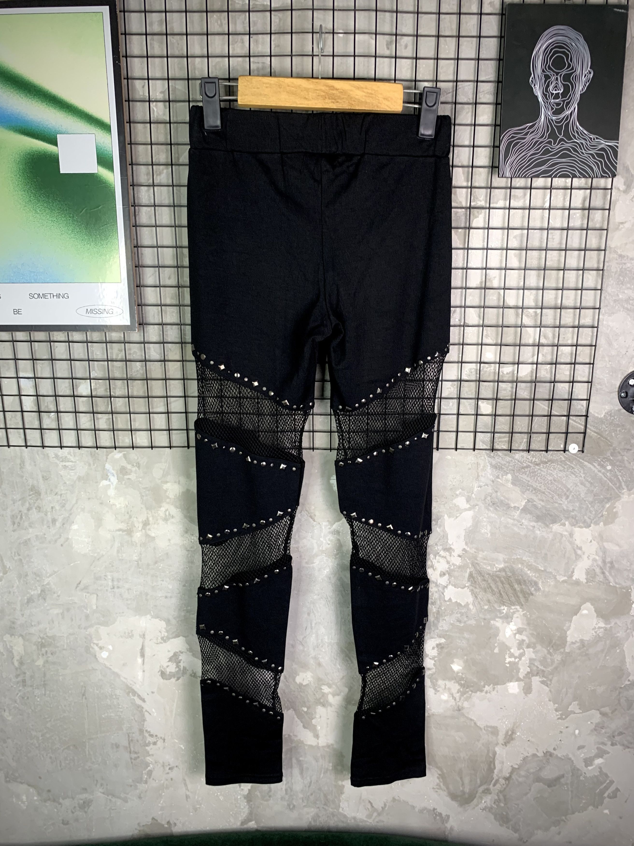 Japanese Brand Ghost Of Harlem Punk Studded Mesh Panel Harajuku Legging Size 26" / US 2 / IT 38 - 5 Thumbnail